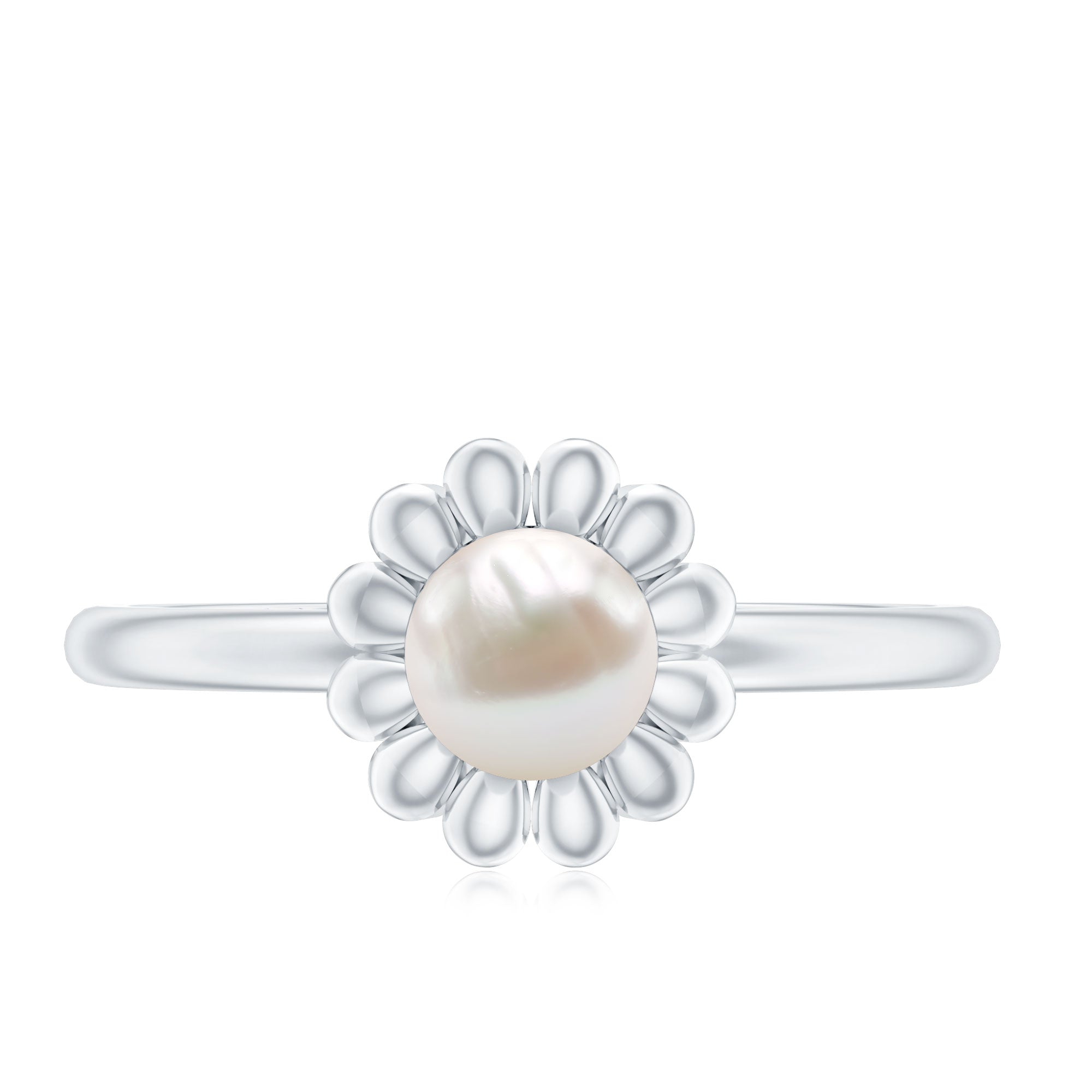 2 Carat Solitaire Freshwater Cultured Pearl Flower Ring AAA - Rosec Jewels
