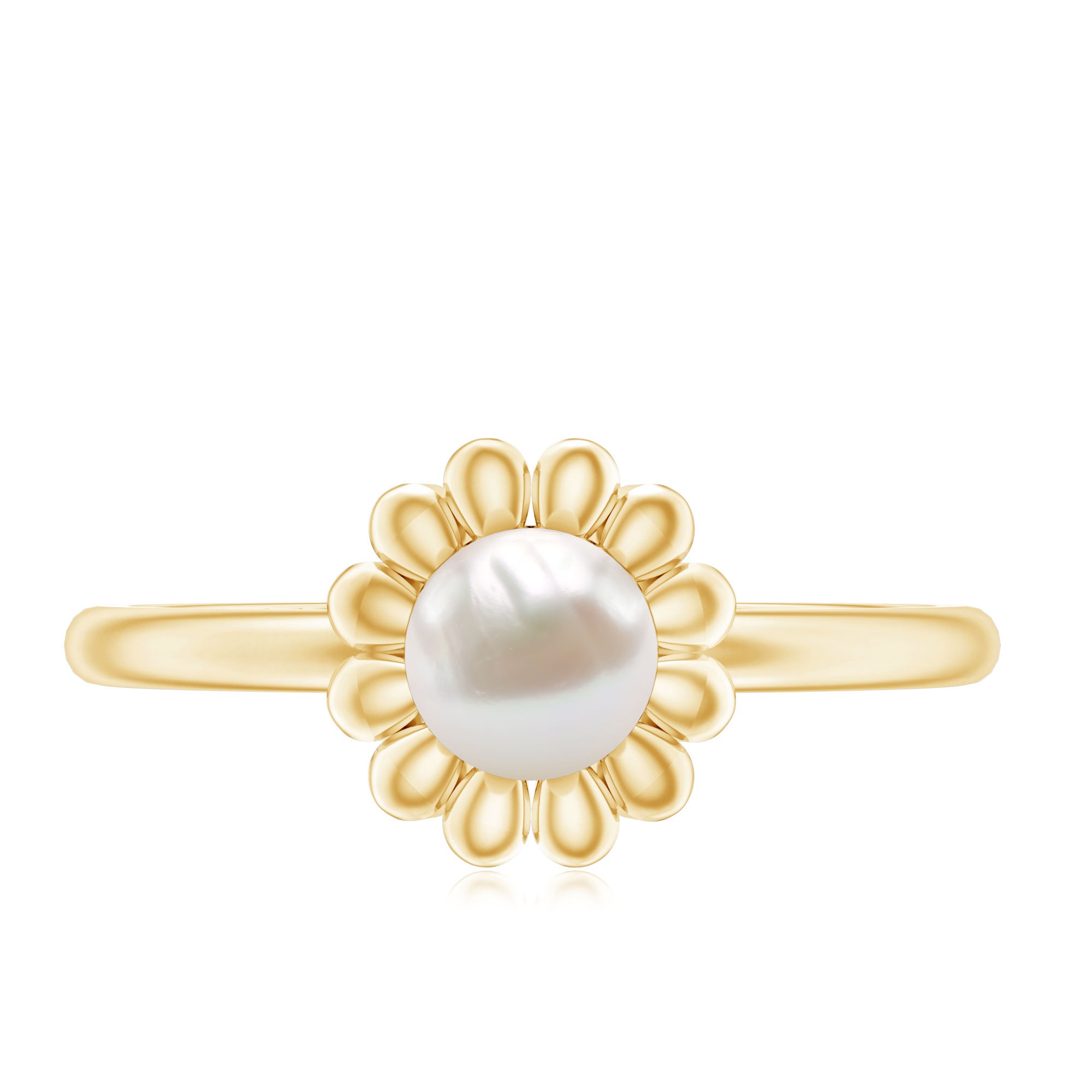 2 Carat Solitaire Freshwater Cultured Pearl Flower Ring AAA - Rosec Jewels