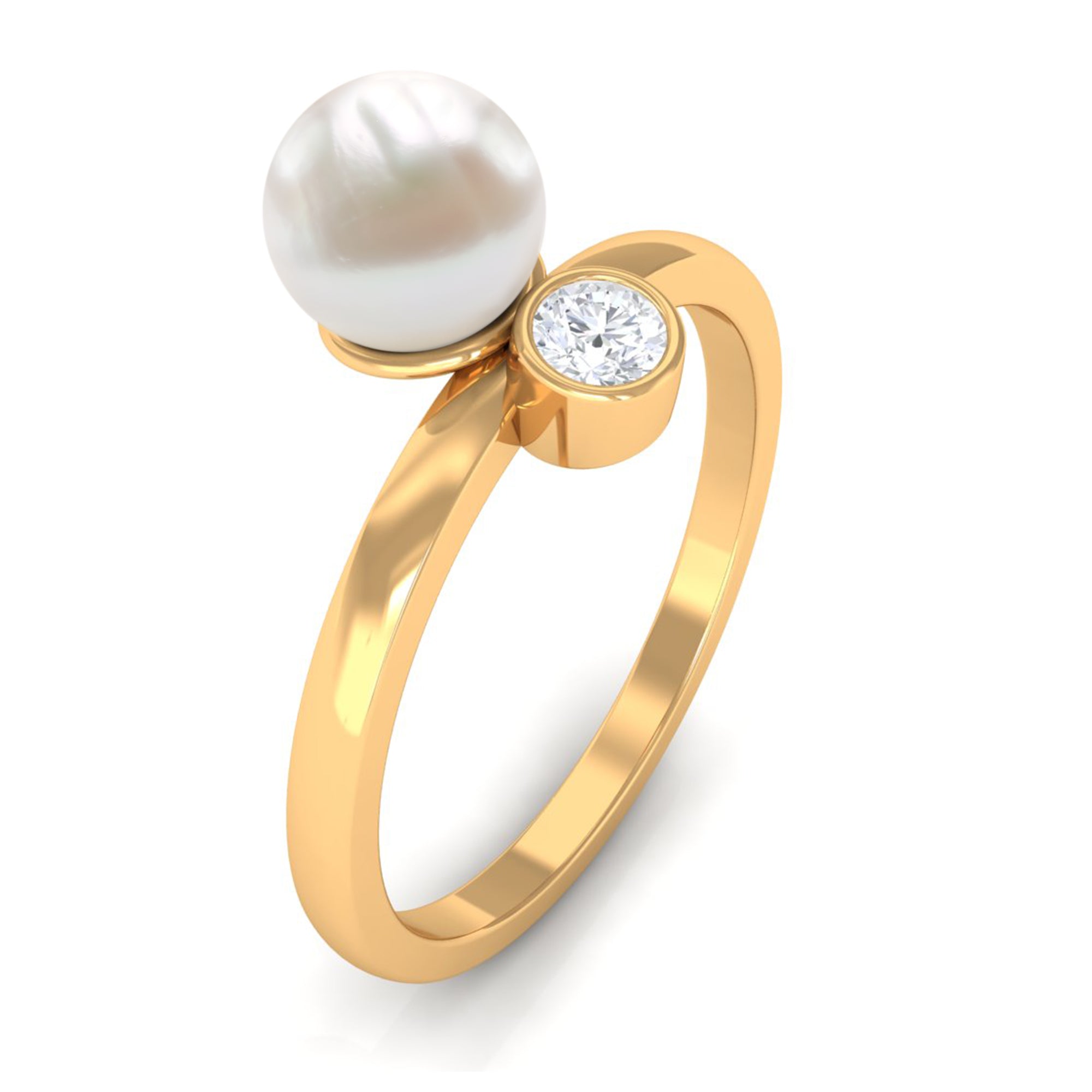 Rosec Jewels-Freshwater Pearl Toi Et Moi Ring with Diamond