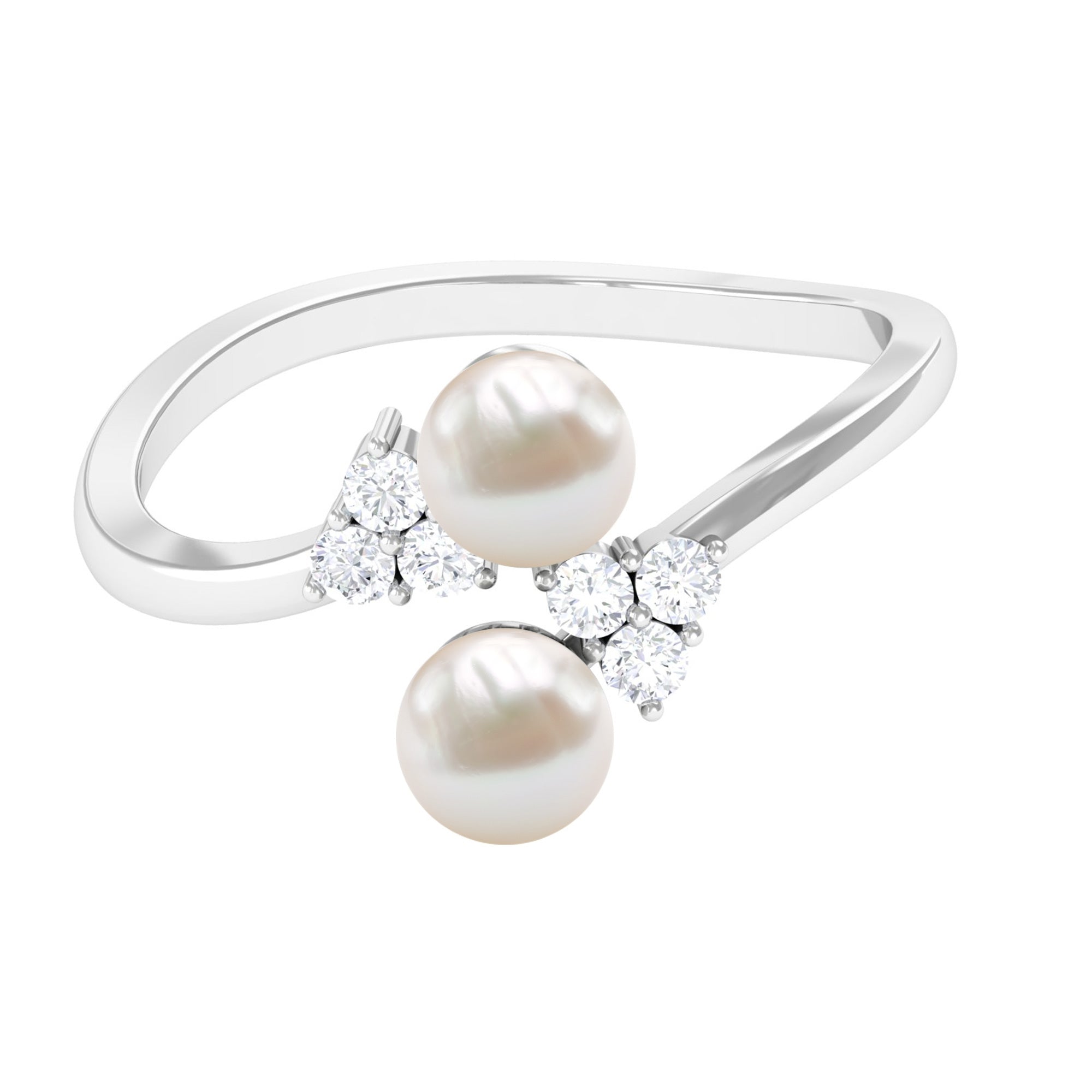 4.25 CT Freshwater Pearl Wrap Ring with Diamond Trio