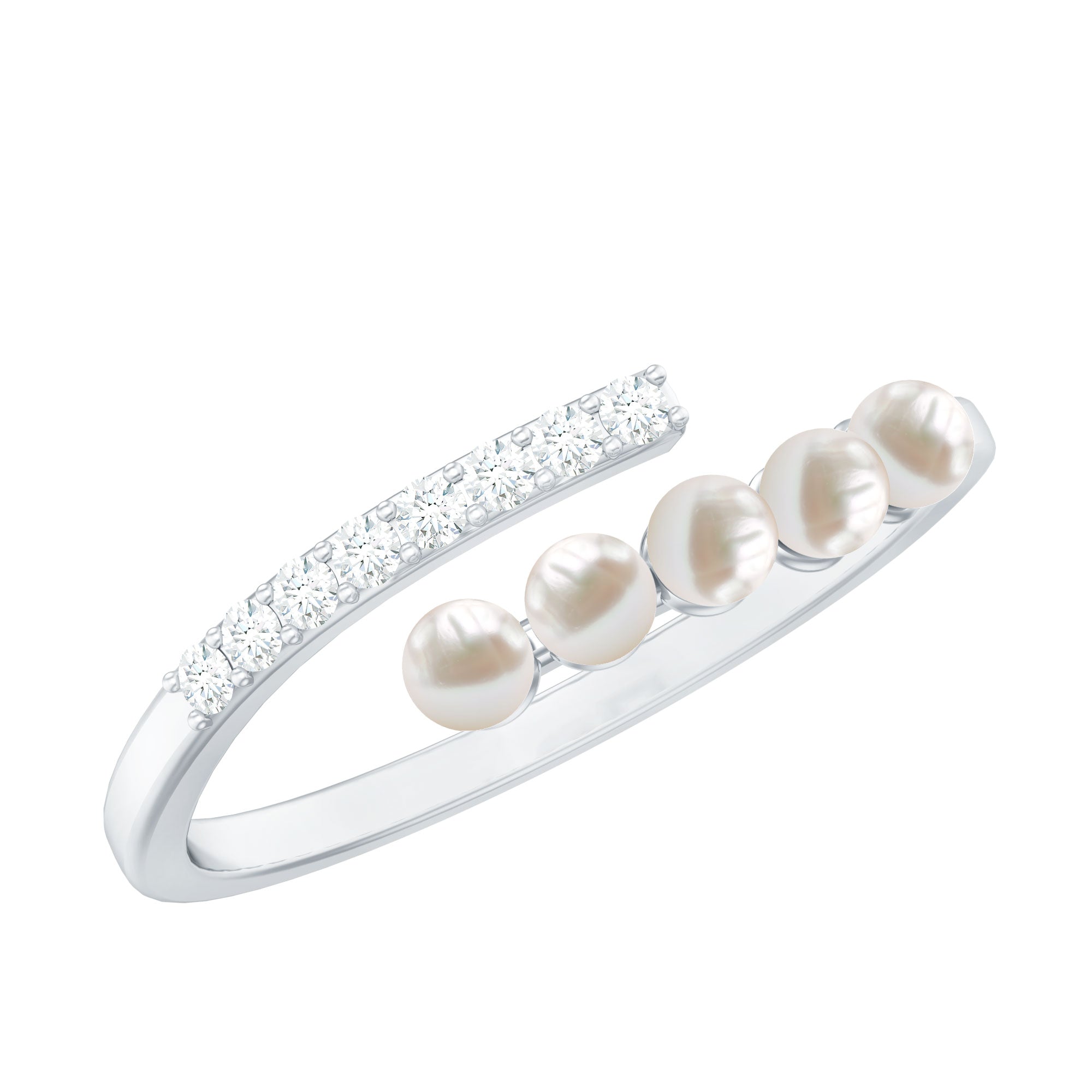 Rosec Jewels-Cultured Freshwater Pearl Diamond Wrap Ring for Women