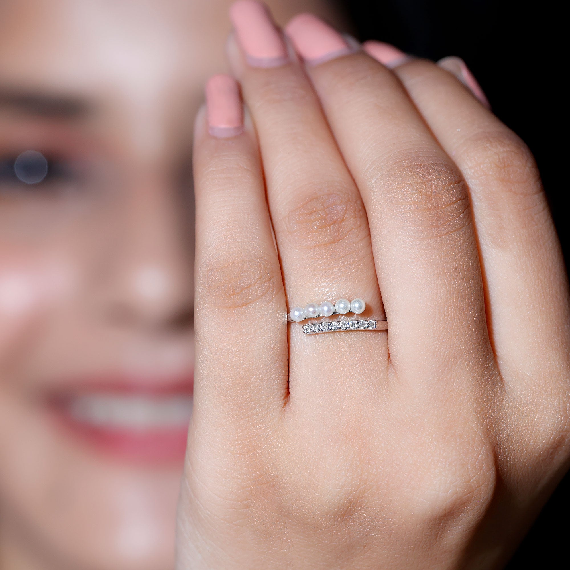 Rosec Jewels-Cultured Freshwater Pearl Diamond Wrap Ring for Women