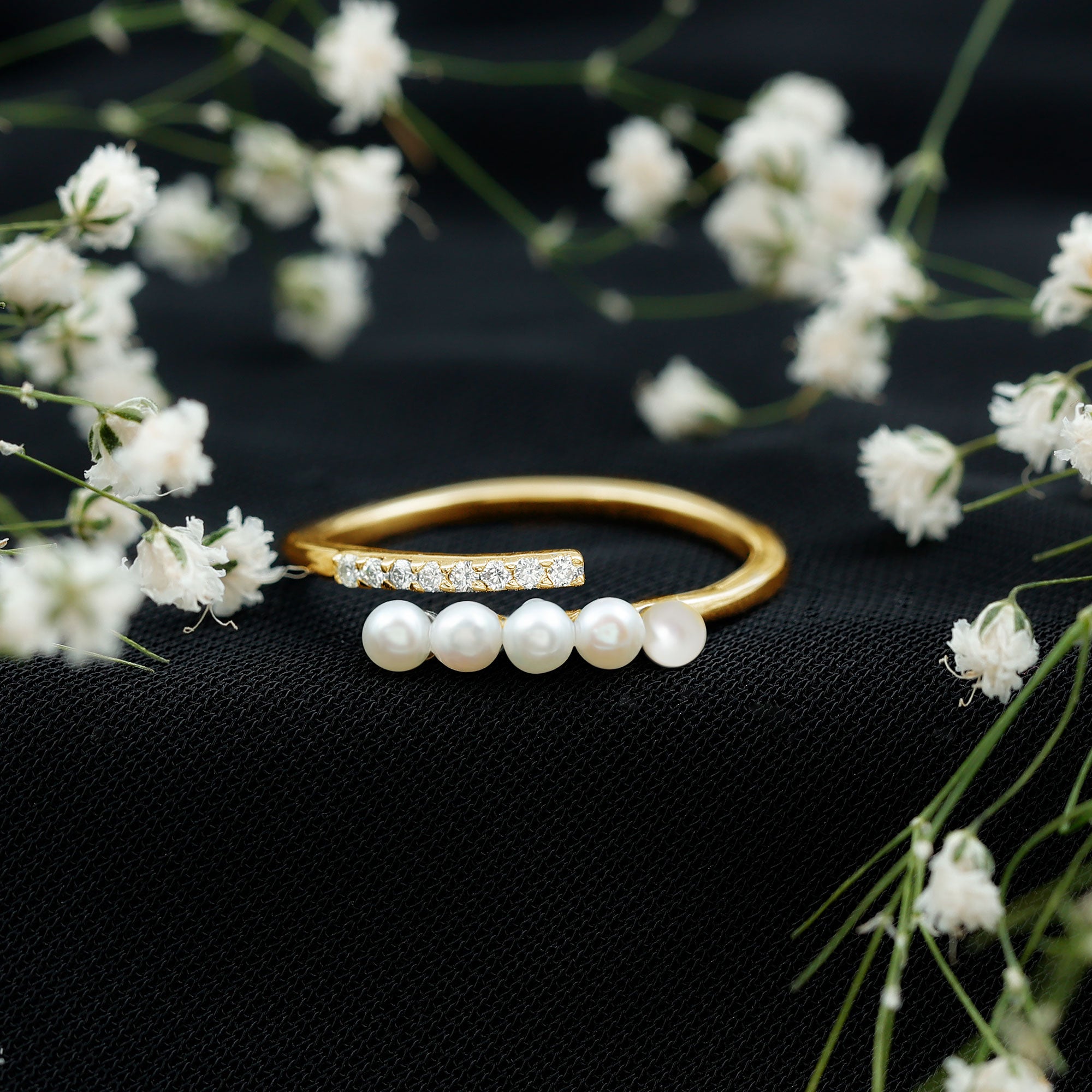Rosec Jewels-Cultured Freshwater Pearl Diamond Wrap Ring for Women