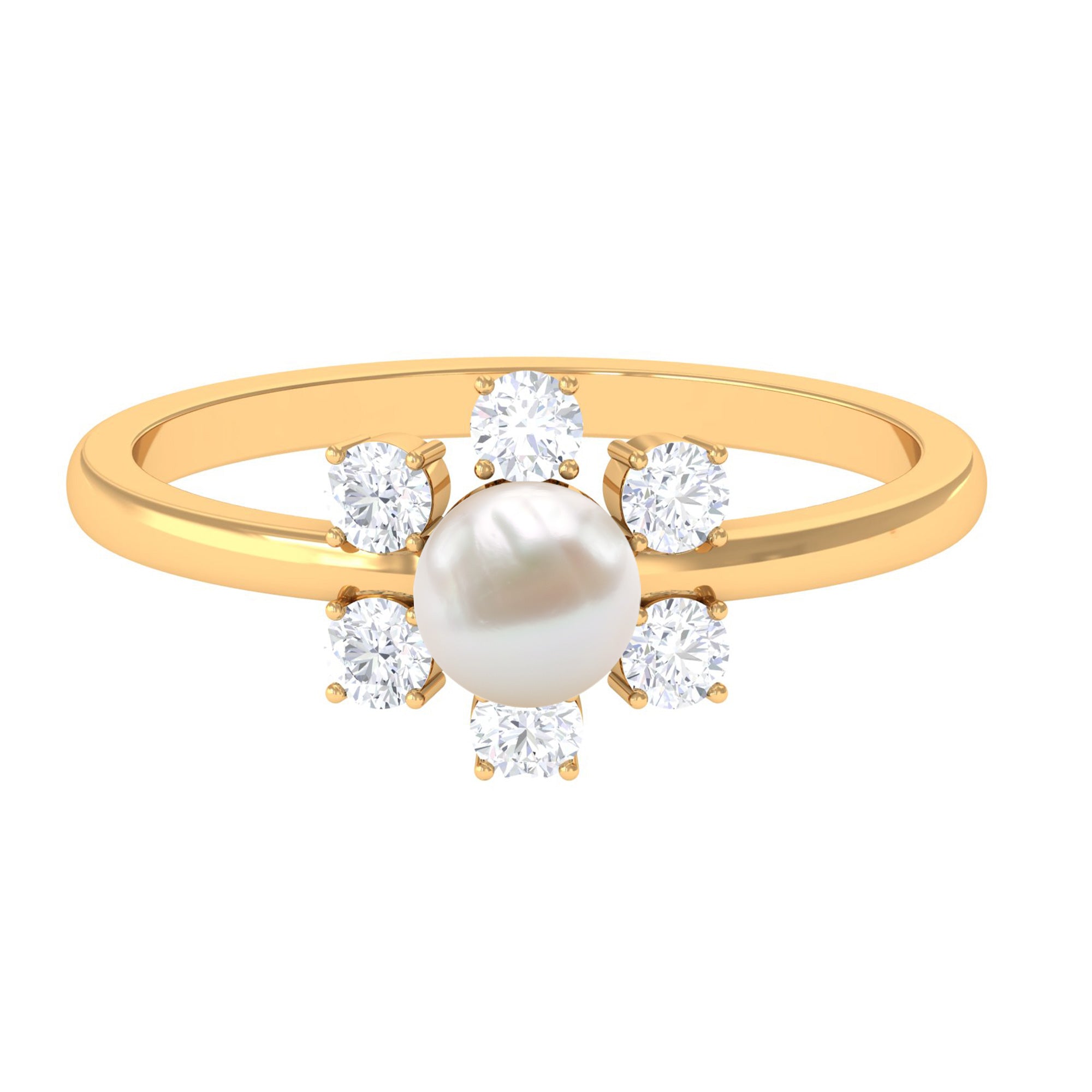 Cultured 2 Carat Freshwater Engagement Ring with Diamond AAA - Rosec Jewels