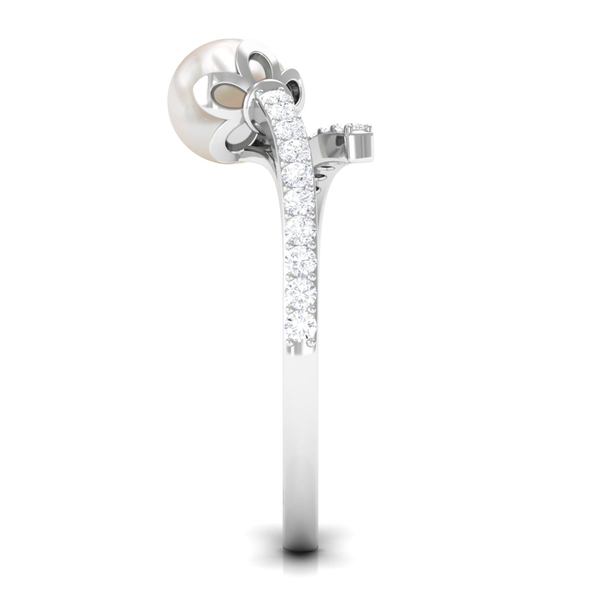 Rosec Jewels-Natural 2 Carat Freshwater Pearl Wrap Engagement Ring with Diamond