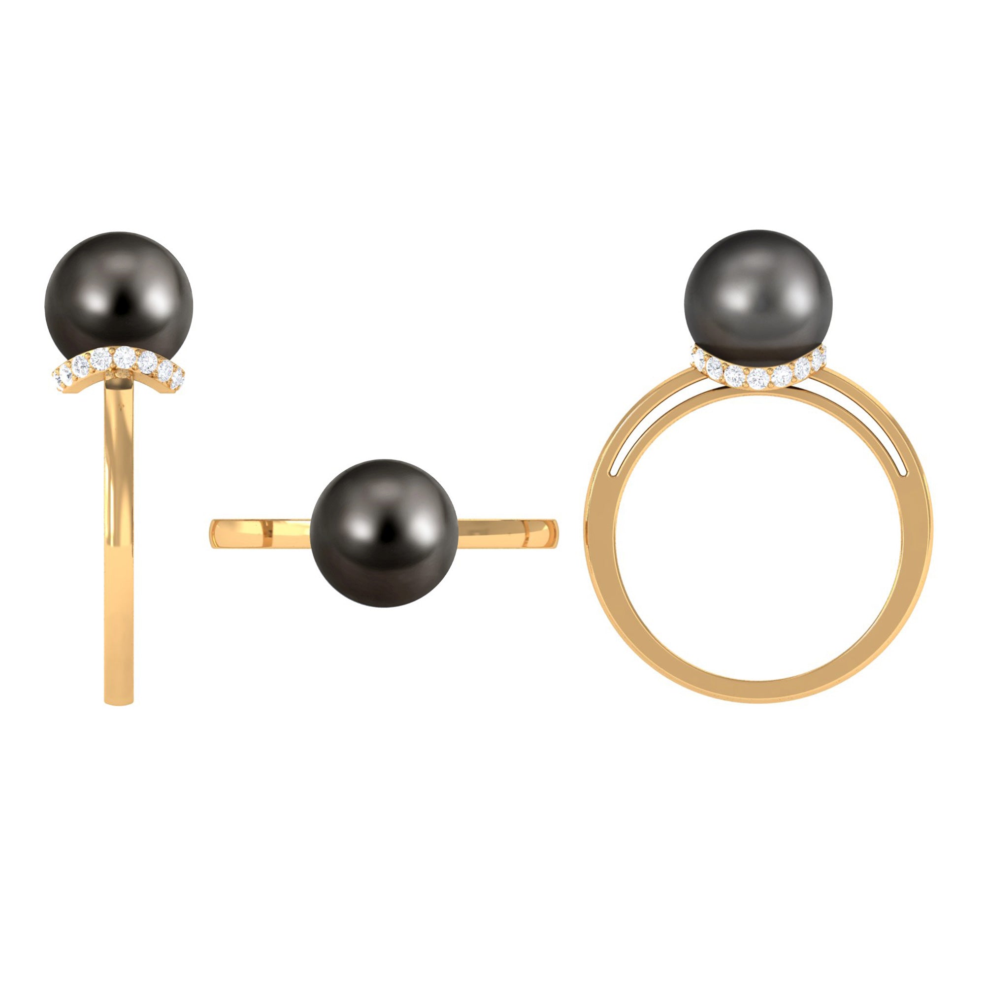 Tahitian Pearl Solitaire Engagement Ring with Diamond Surprise Halo AAA - Rosec Jewels