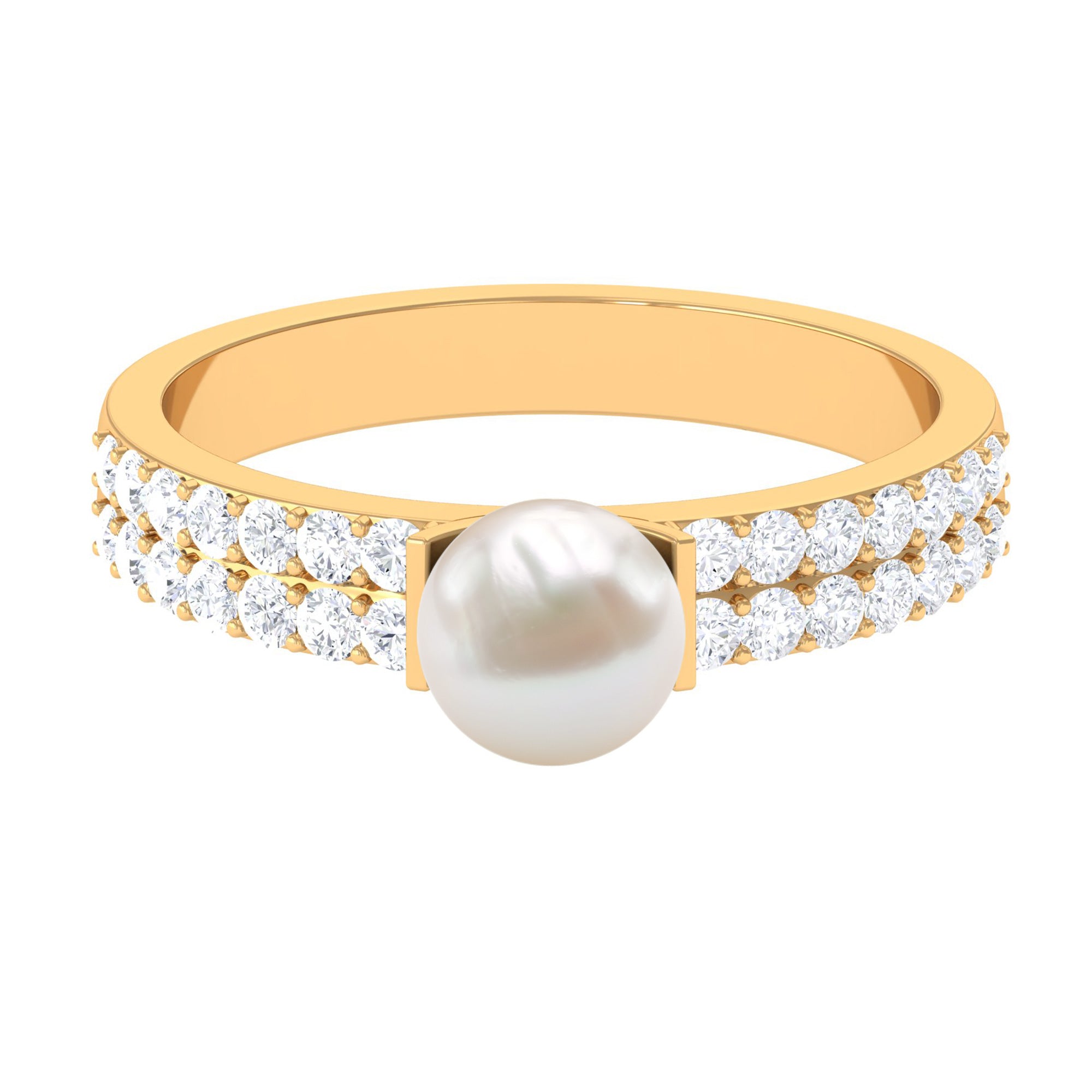 2 Carat Freshwater Pearl Engagement Ring with Diamond AAA - Rosec Jewels
