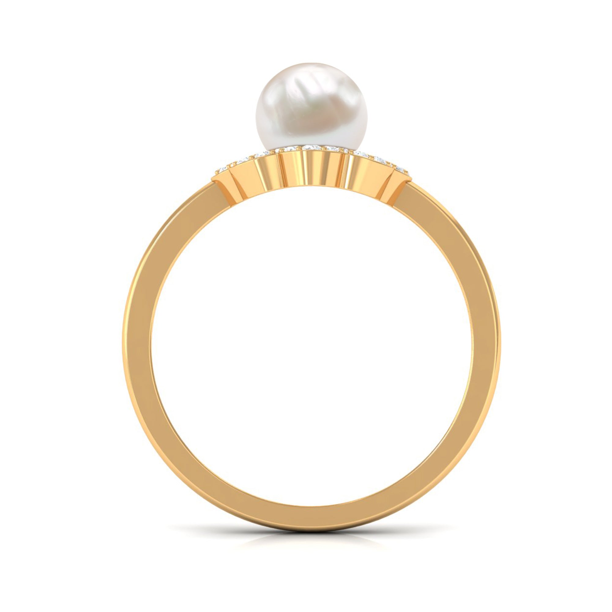 Cultured 2 Carat Freshwater Pearl Flower Engagement Ring with Diamond AAA - Rosec Jewels
