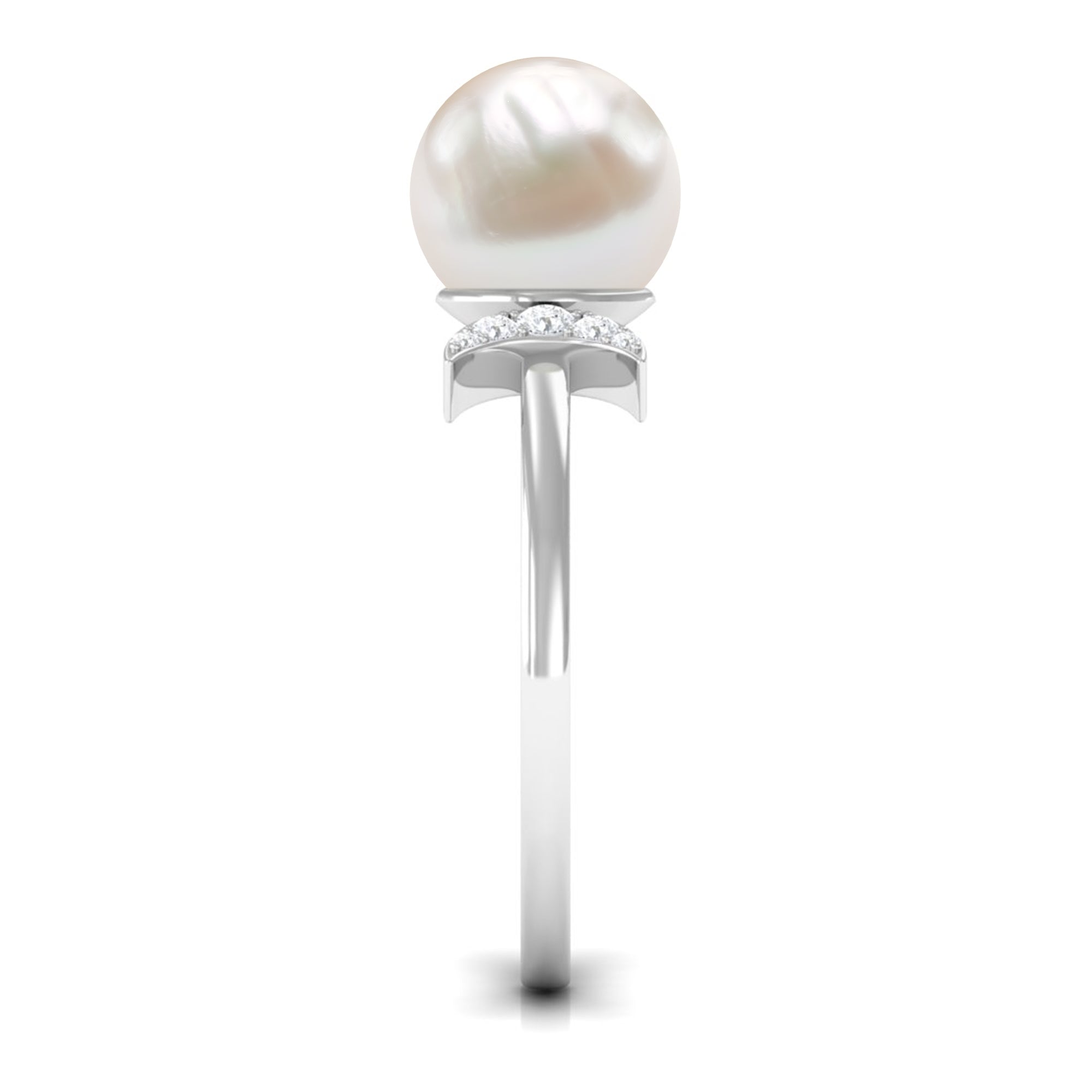 Rosec Jewels-Natural 7.4 Carat Freshwater Pearl Solitaire Engagement Ring with Diamond