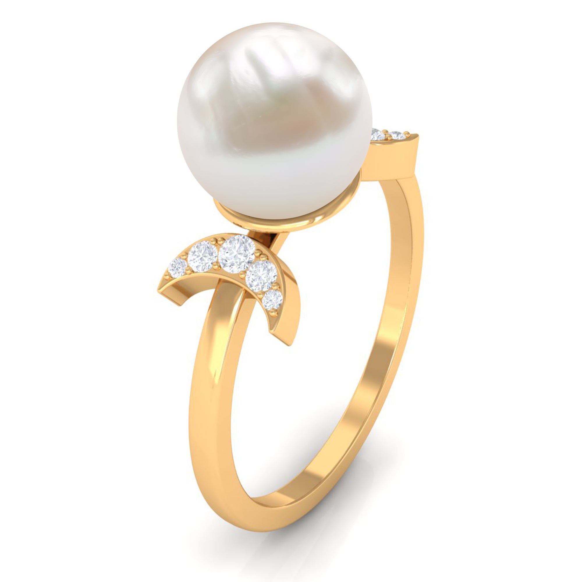 Rosec Jewels-Natural 7.4 Carat Freshwater Pearl Solitaire Engagement Ring with Diamond