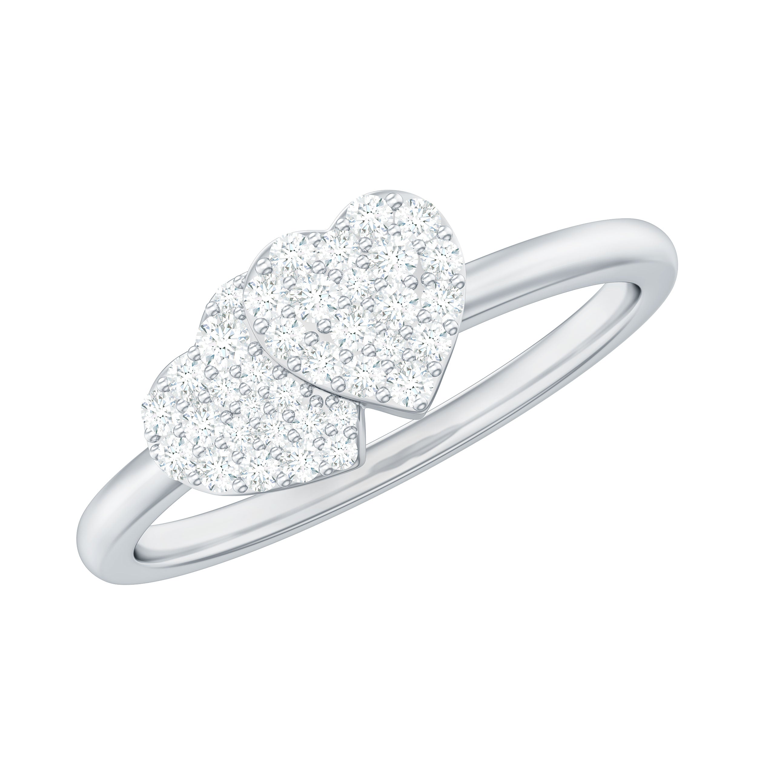 Natural Diamond Double Heart Ring for Promise Natural - ( HI-SI ) - Rosec Jewels