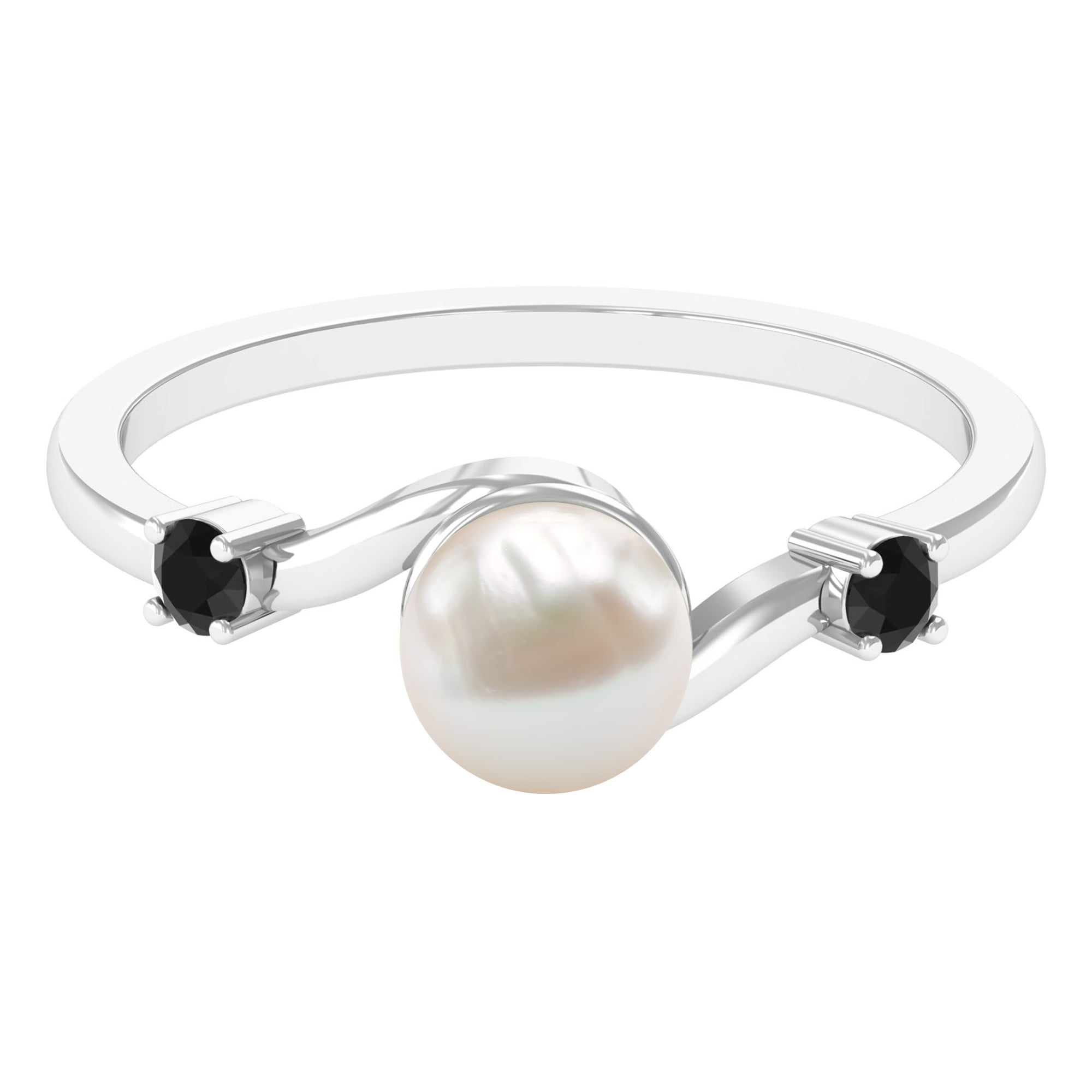 2 CT Freshwater Pearl Bypass Engagement Ring with Black Diamond