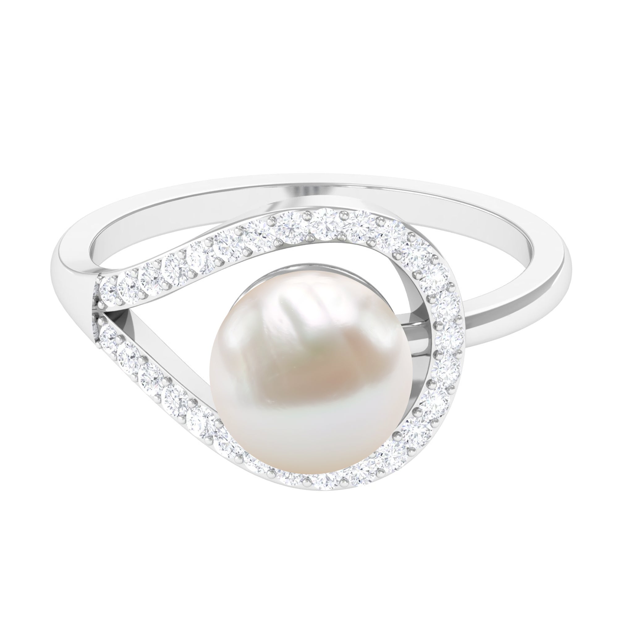 Designer Freshwater Pearl Solitaire and Diamond Ring