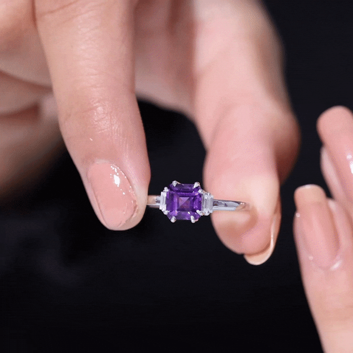 Natural 1.3 Carat Amethyst Asscher Cut Engagement Ring with Diamond AAA - Rosec Jewels