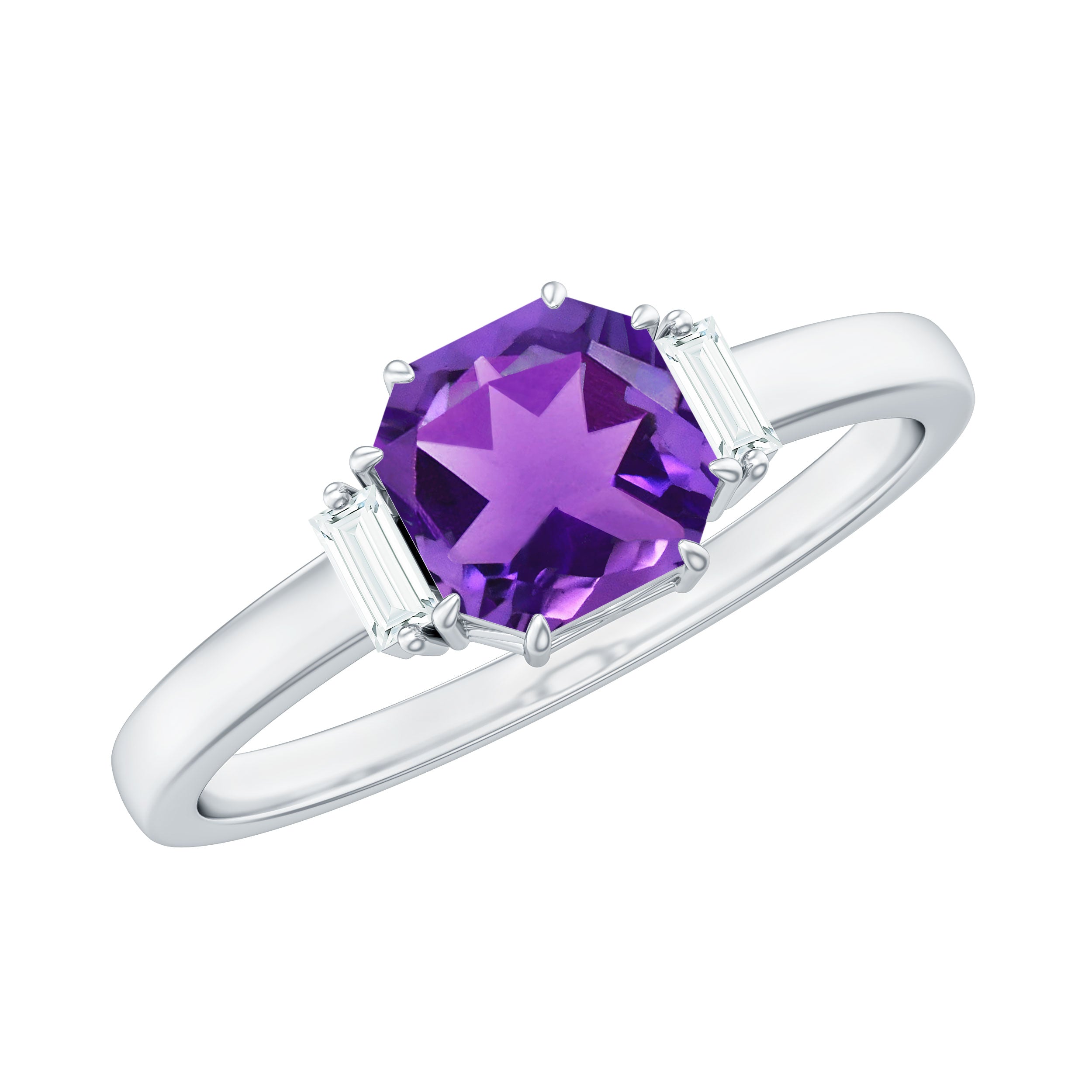 Natural 1.3 Carat Amethyst Asscher Cut Engagement Ring with Diamond AAA - Rosec Jewels