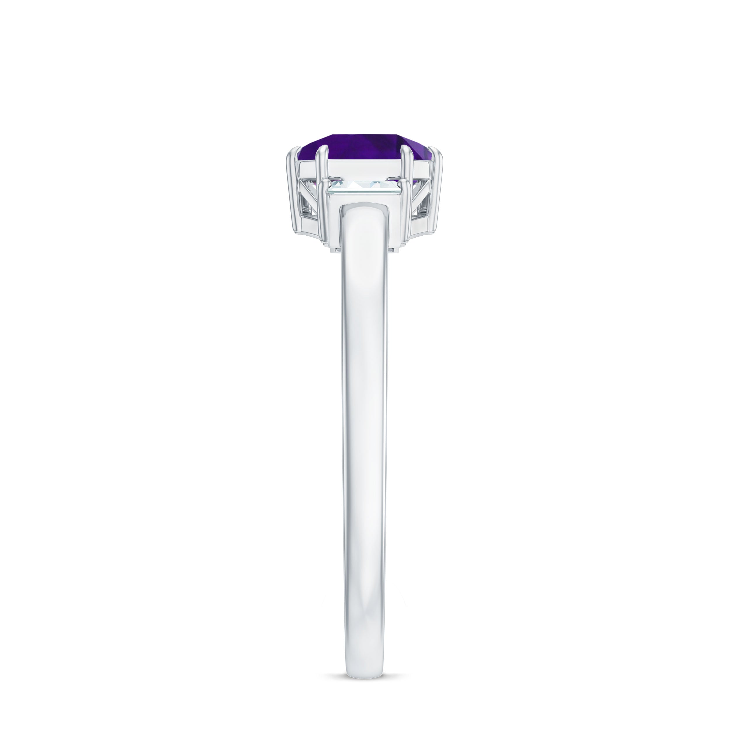 Natural 1.3 Carat Amethyst Asscher Cut Engagement Ring with Diamond AAA - Rosec Jewels
