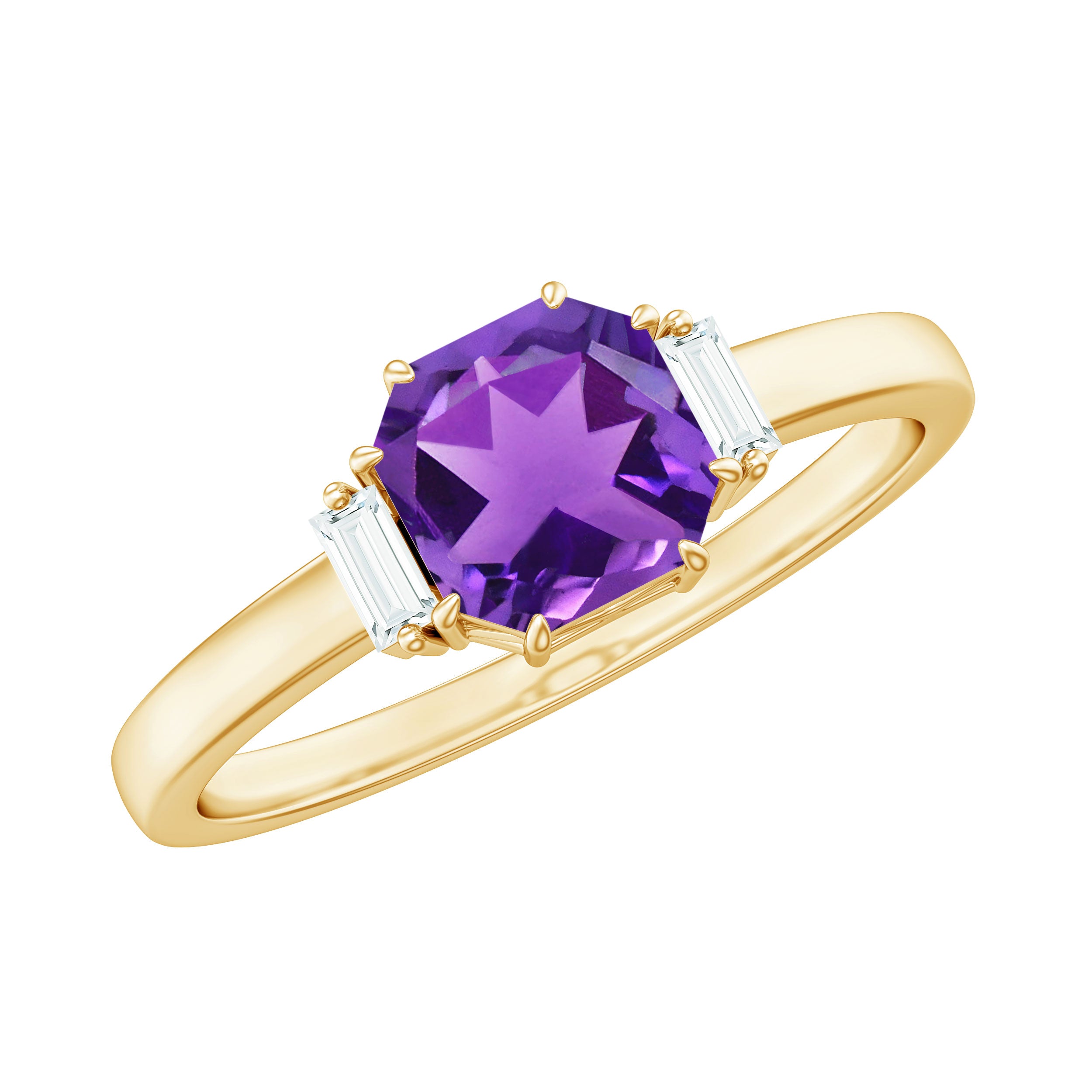 Natural 1.3 Carat Amethyst Asscher Cut Engagement Ring with Diamond AAA - Rosec Jewels