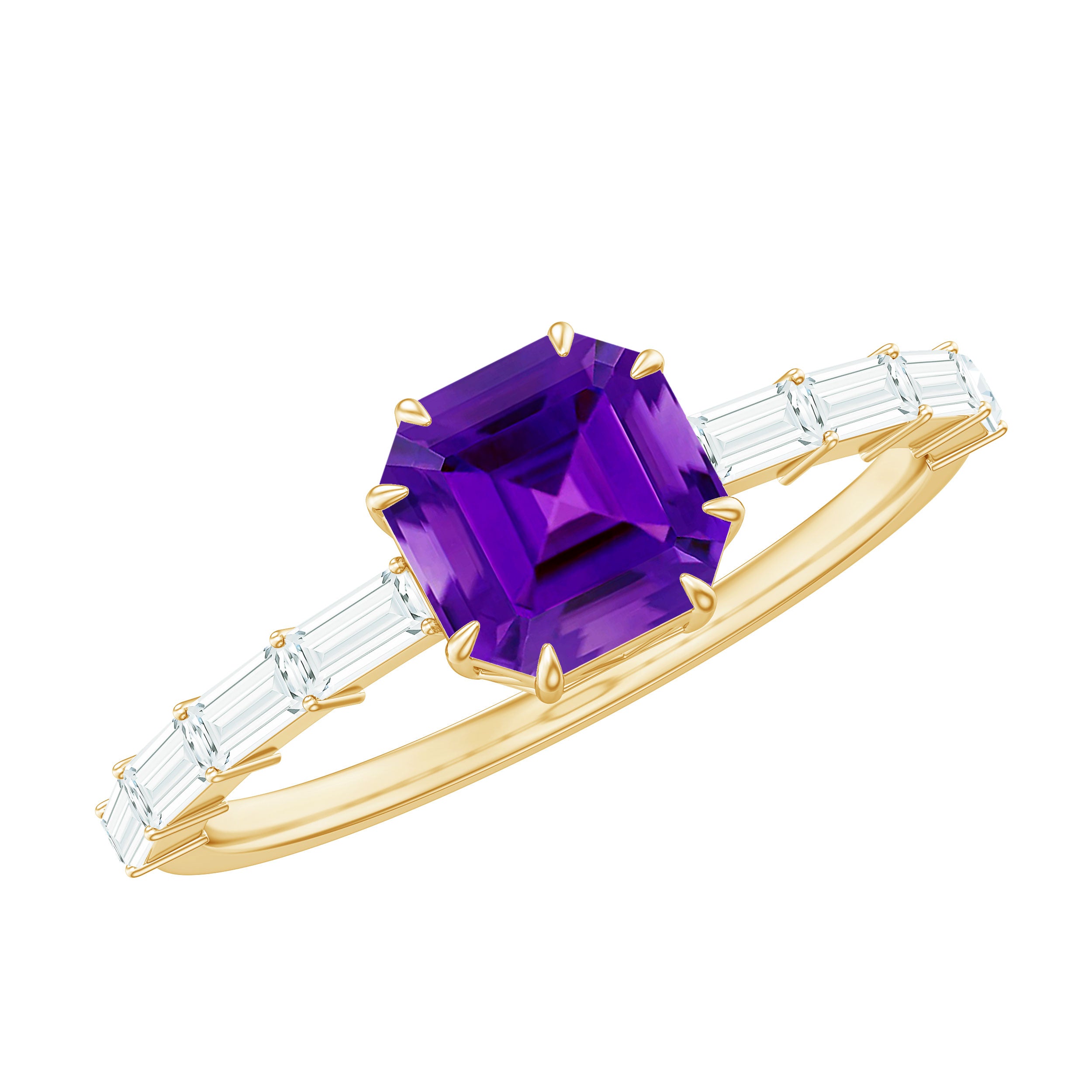 3 Carat Amethyst Asscher Cut Engagement Ring with Diamond AAA - Rosec Jewels