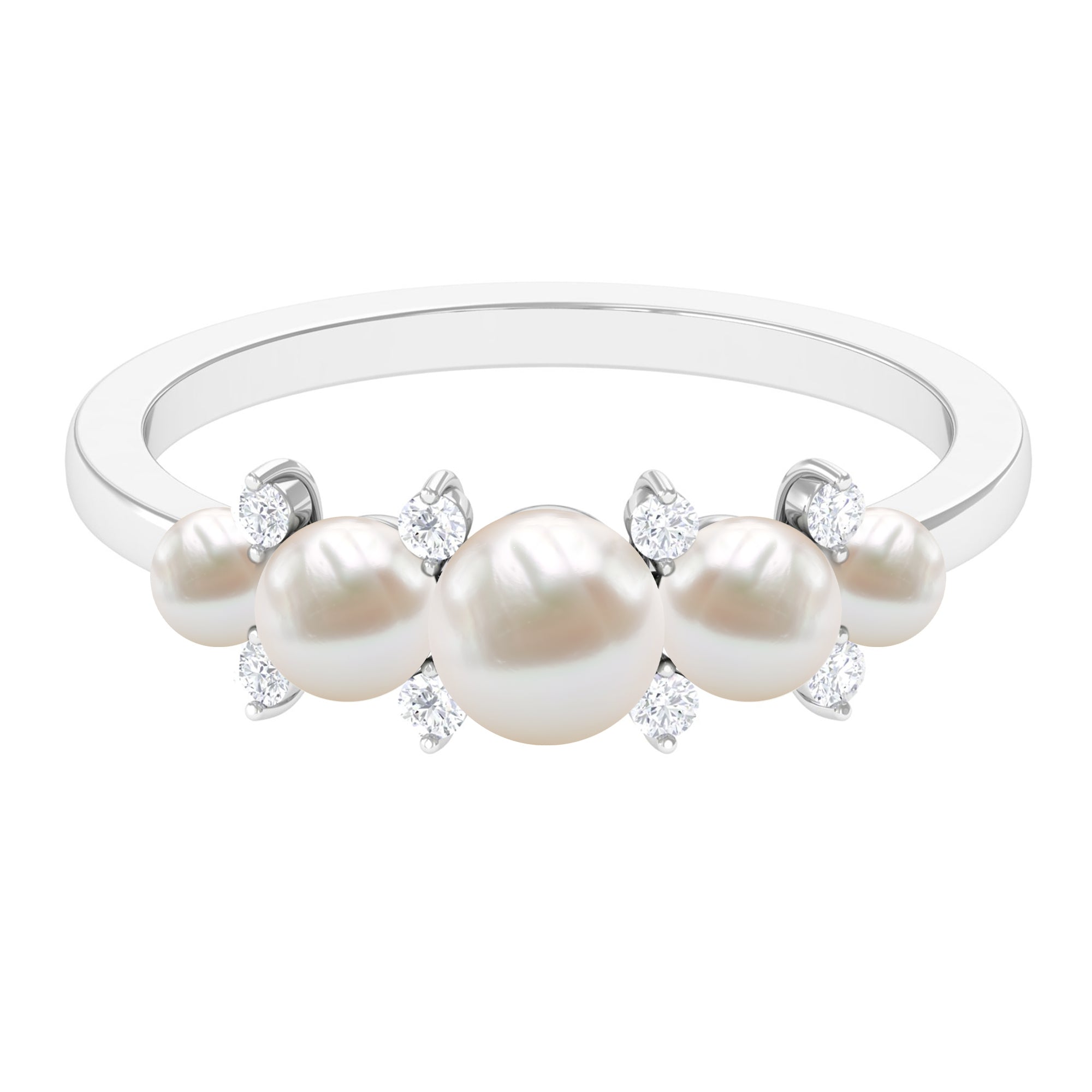 3.75 CT Freshwater Pearl Five Stone Anniversary Band Ring with Diamond