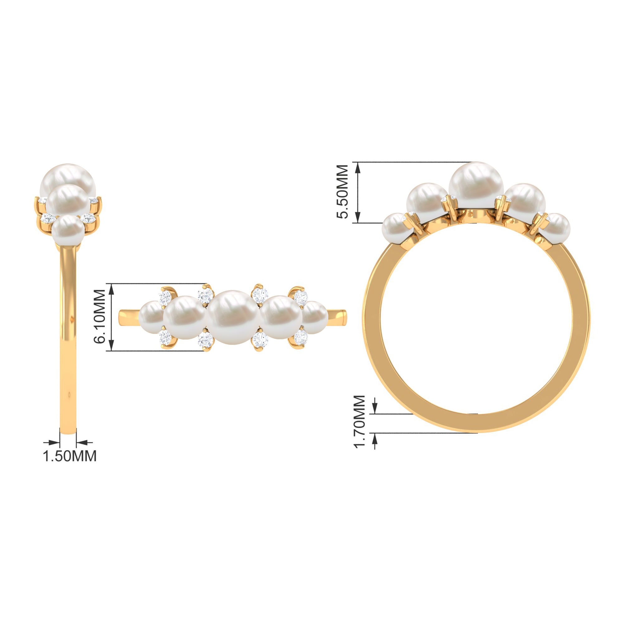 Rosec Jewels-Natural Freshwater Pearl 5 Stone Anniversary Ring with Diamond