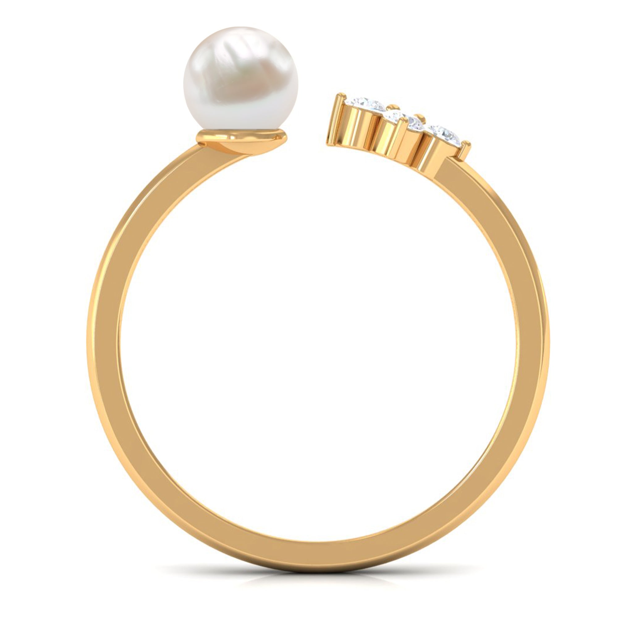 Cultured 2 Carat Freshwater Pearl Promise Ring with Diamond AAA - Rosec Jewels