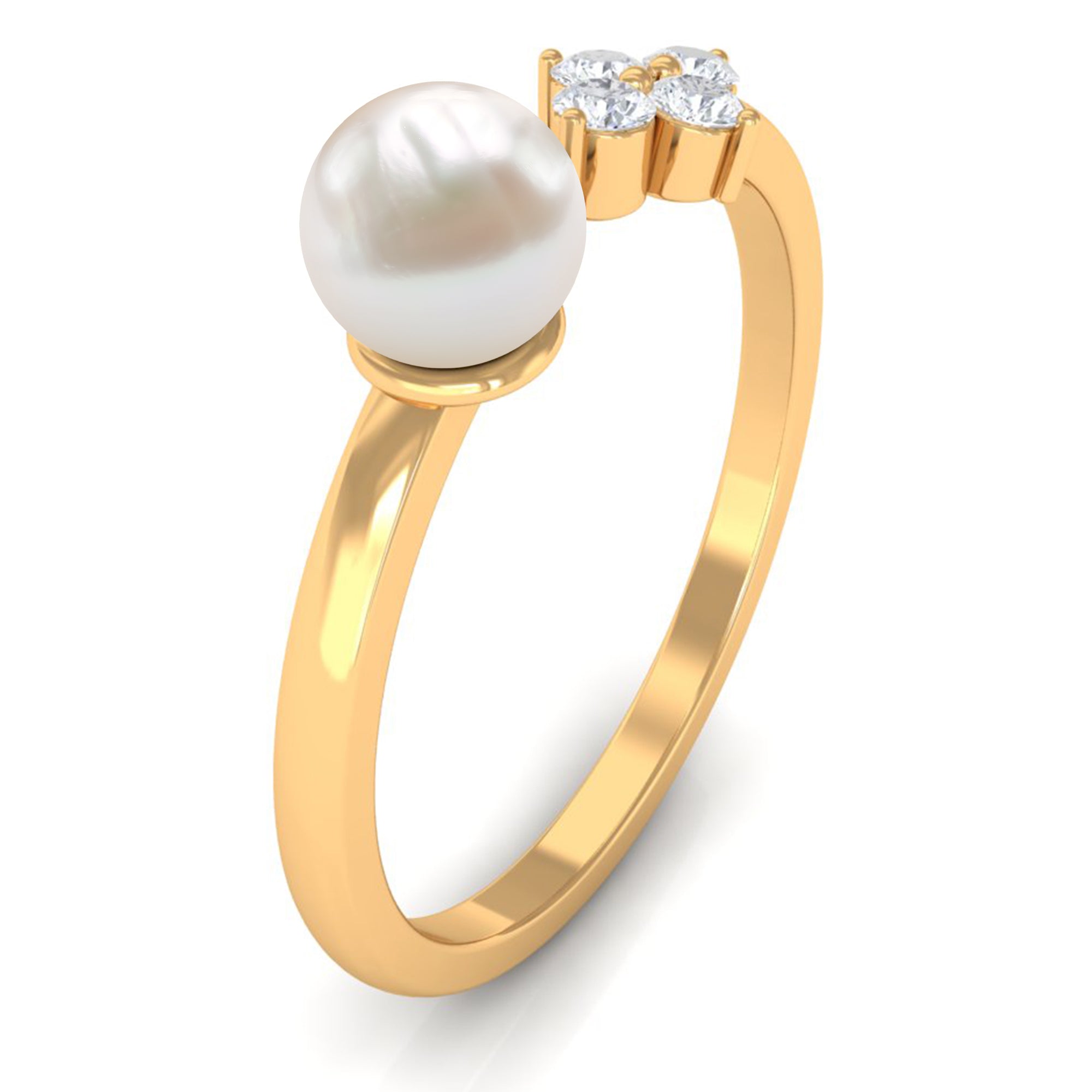 Cultured 2 Carat Freshwater Pearl Promise Ring with Diamond AAA - Rosec Jewels