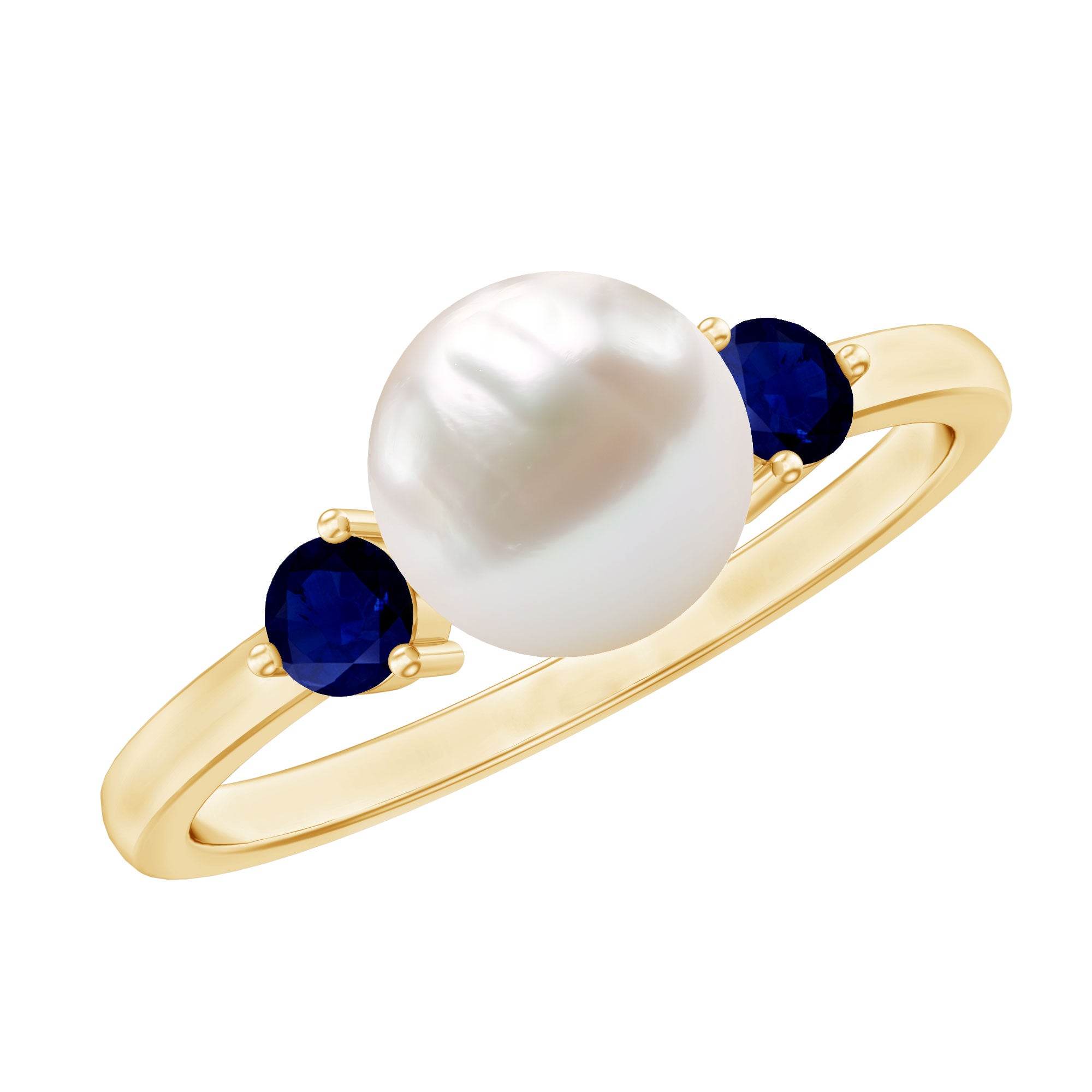 Rosec Jewels-Cultured Freshwater Pearl Engagement Ring with Blue Sapphire