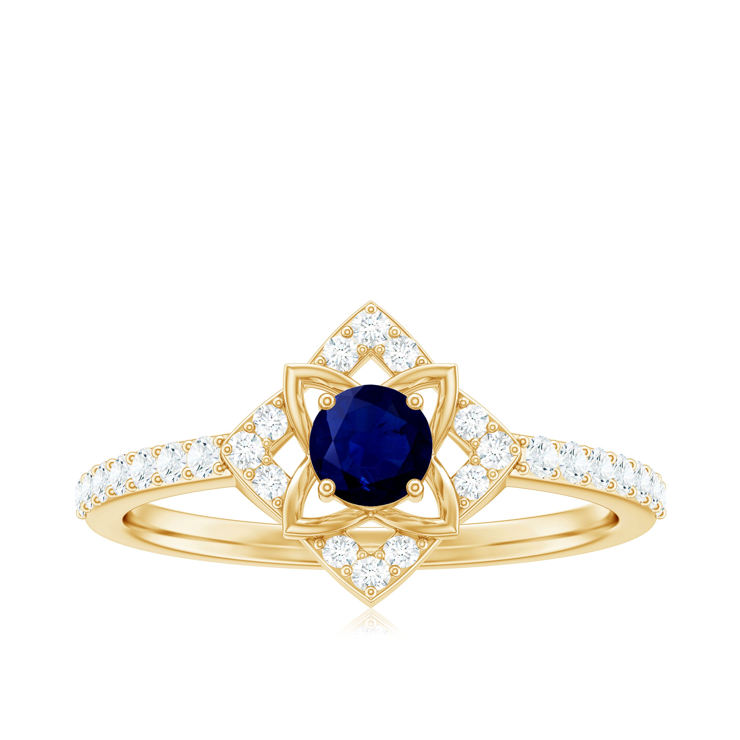 Real Blue Sapphire Diamond Flower Engagement Ring for Women AAA - Rosec Jewels