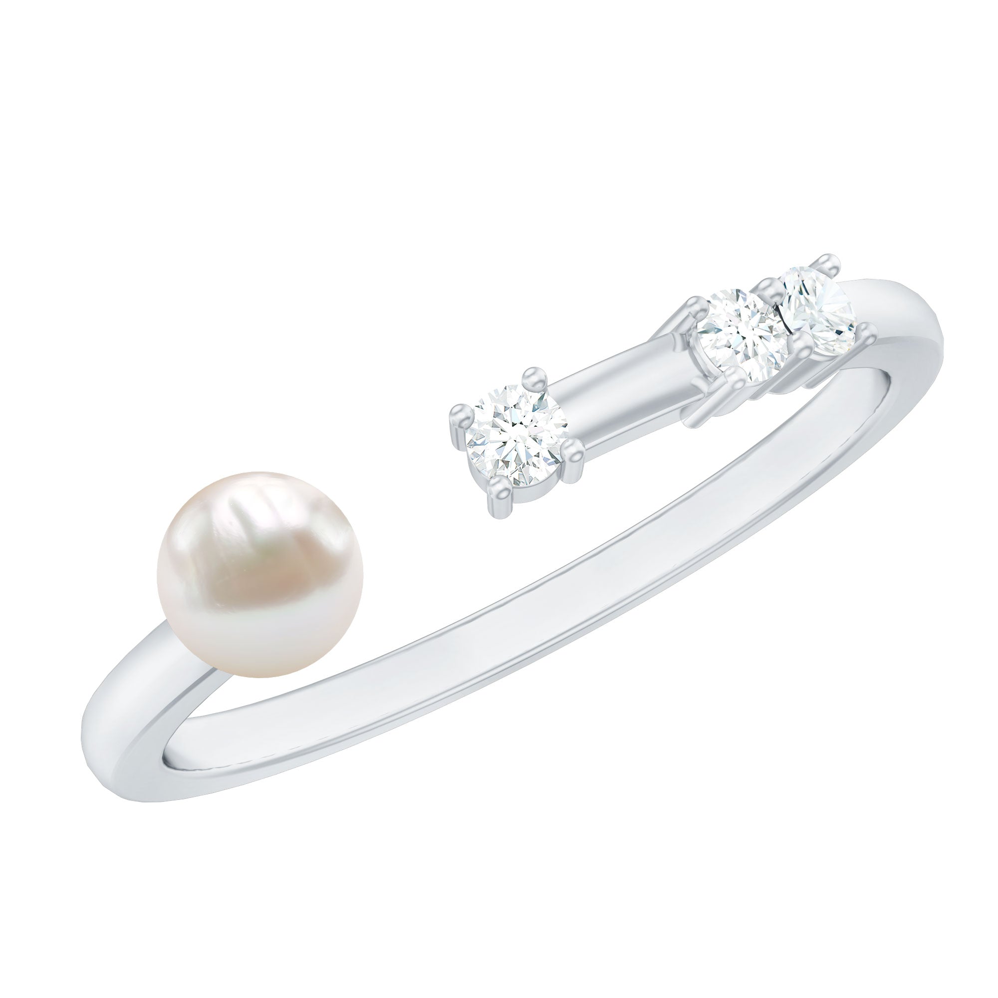3/4 CT Minimal Style Freshwater Pearl and Diamond Cuff Ring