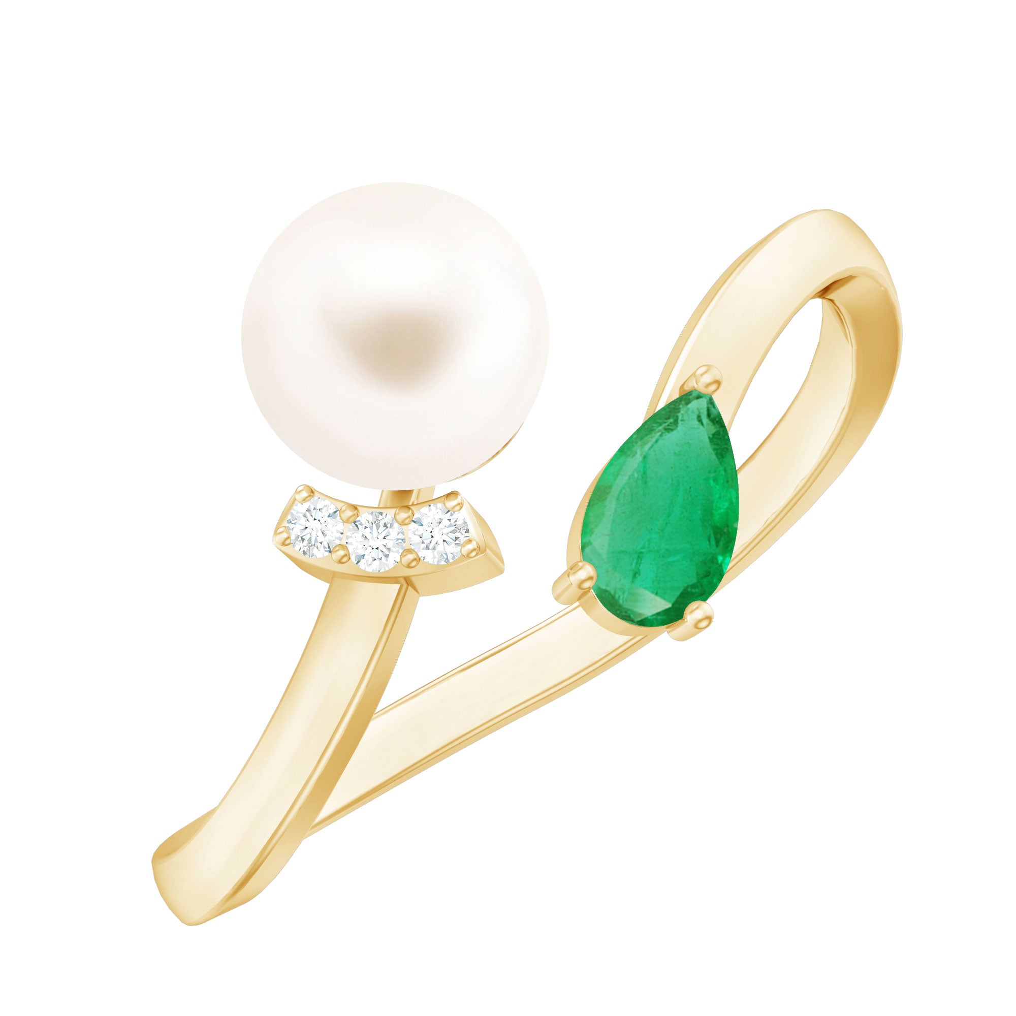 Cultured Freshwater Pearl and Emerald Toi Et Moi Promise Ring AAA - Rosec Jewels