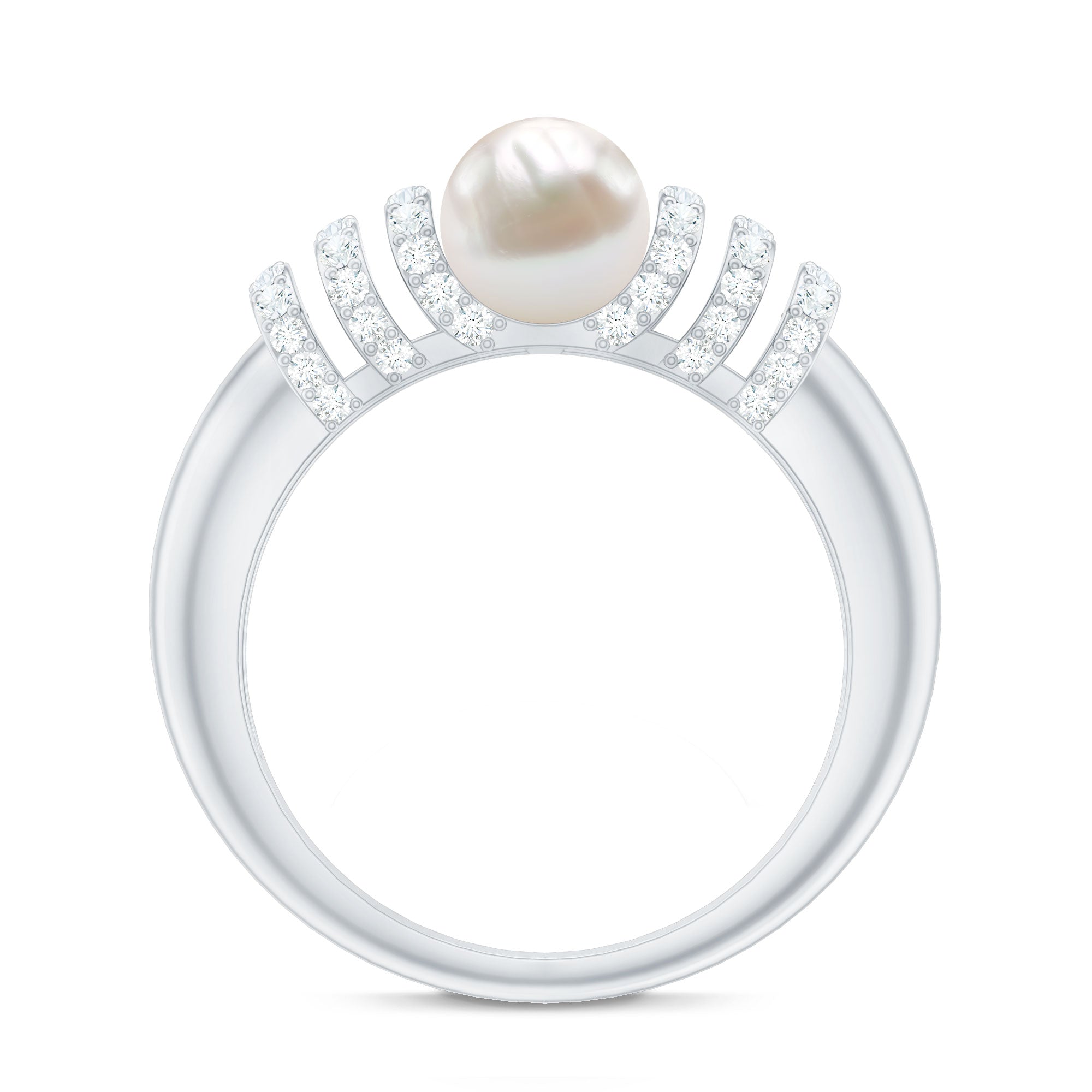 2 Carat Freshwater Pearl Diamond Engagement Ring for Women AAA - Rosec Jewels