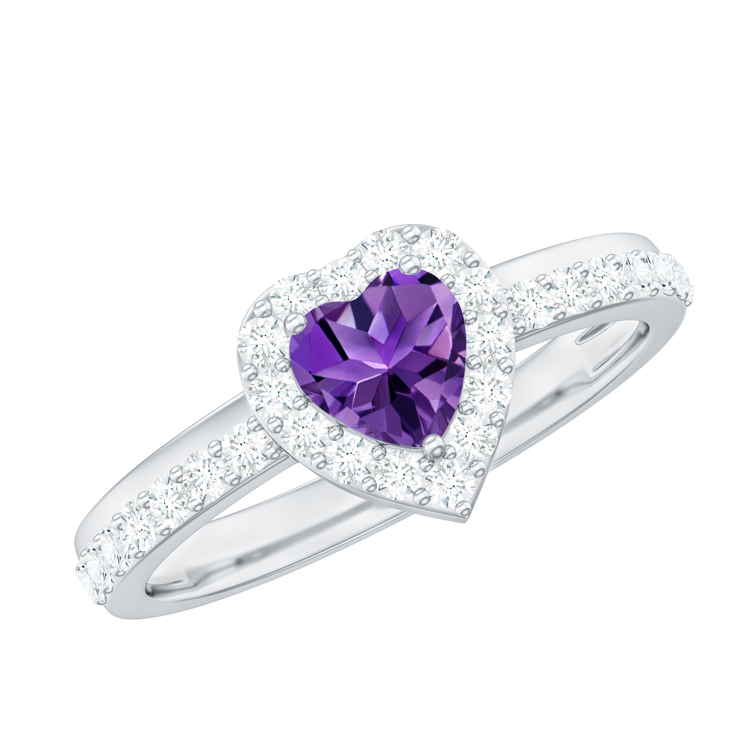 Heart Shape Amethyst and Diamond Halo Engagement Ring AAA - Rosec Jewels