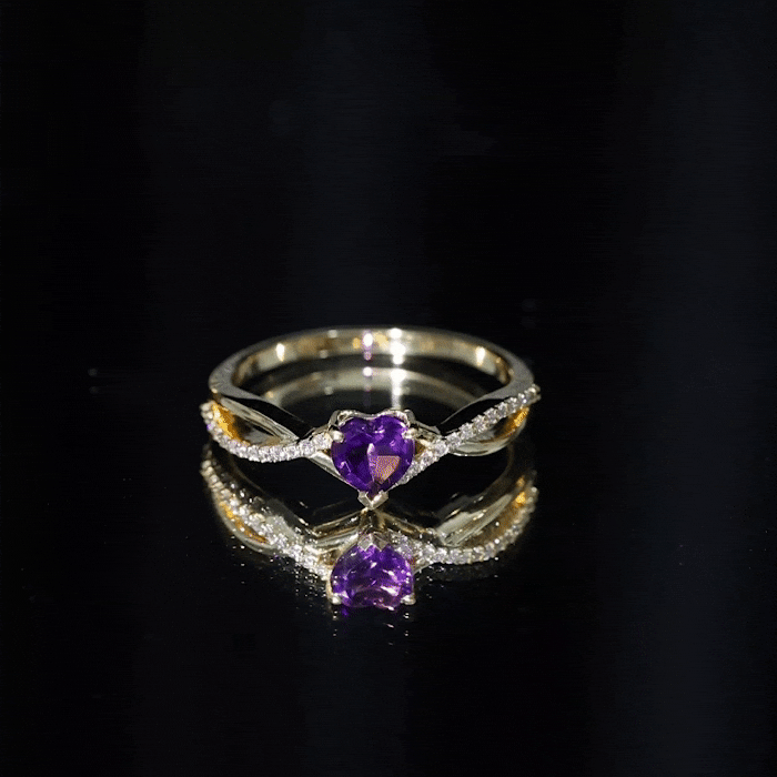 Genuine 0.9 Carat Amethyst Heart Engagement Ring with Diamond Crossover Shank AAA - Rosec Jewels