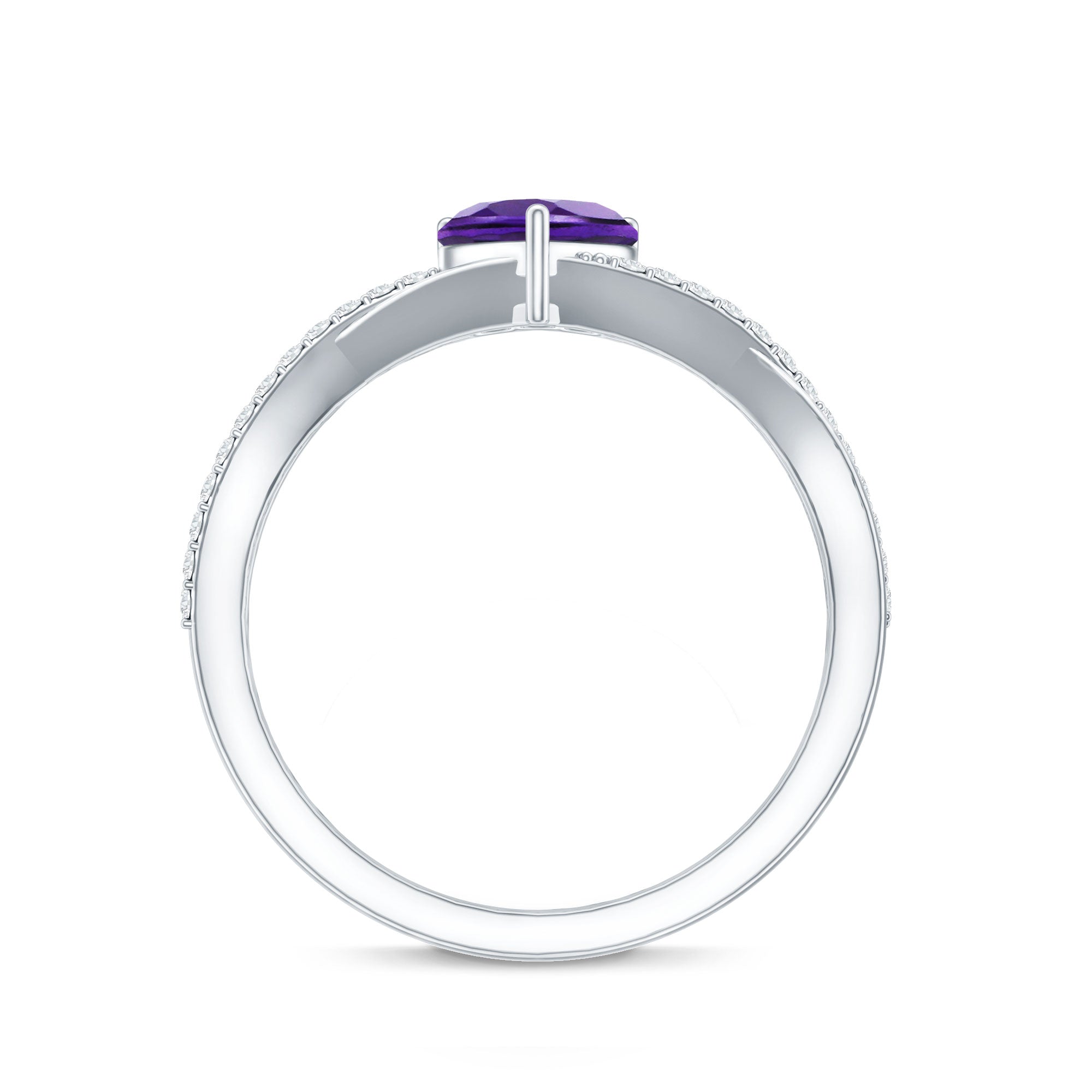 Genuine 0.9 Carat Amethyst Heart Engagement Ring with Diamond Crossover Shank AAA - Rosec Jewels
