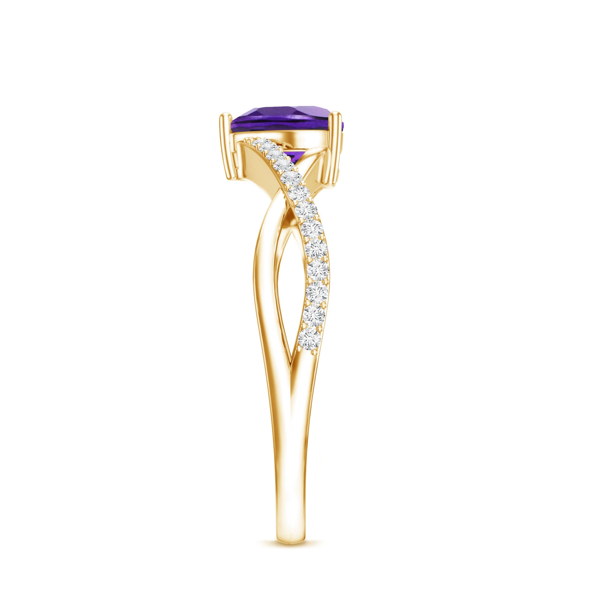 Genuine 0.9 Carat Amethyst Heart Engagement Ring with Diamond Crossover Shank AAA - Rosec Jewels