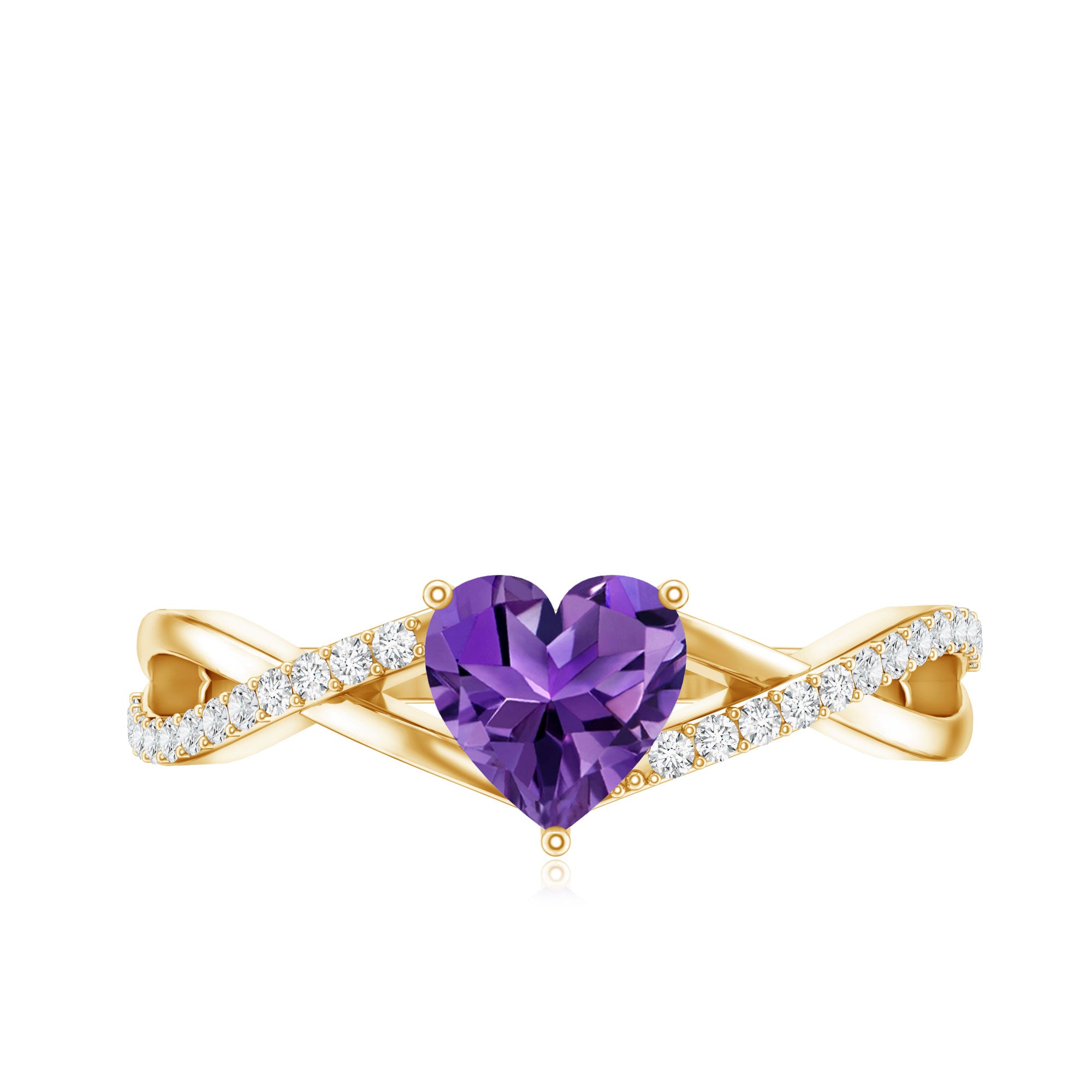 Genuine 0.9 Carat Amethyst Heart Engagement Ring with Diamond Crossover Shank AAA - Rosec Jewels
