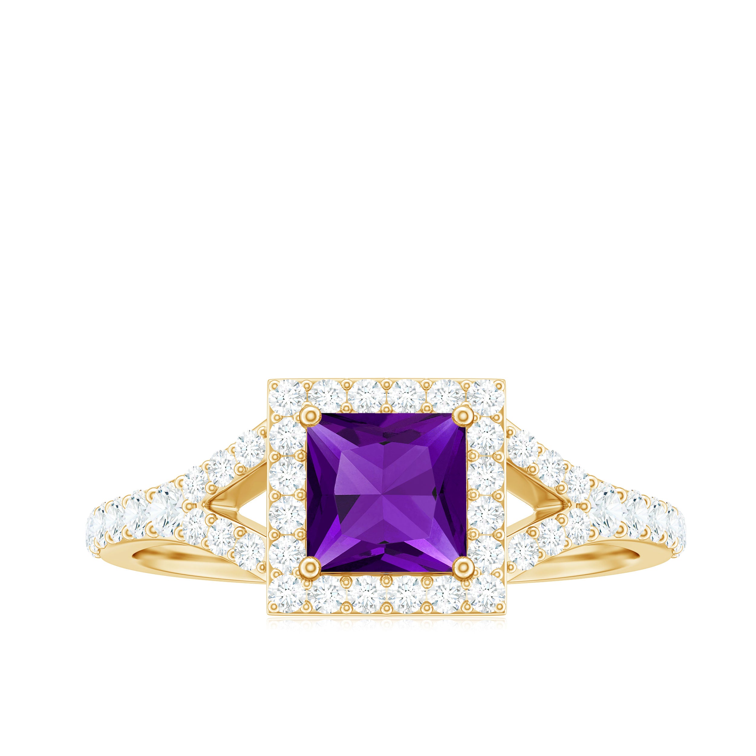 1.2 Carat Amethyst Princess Cut Engagement Ring with Moissanite Split Shank AAA - Rosec Jewels