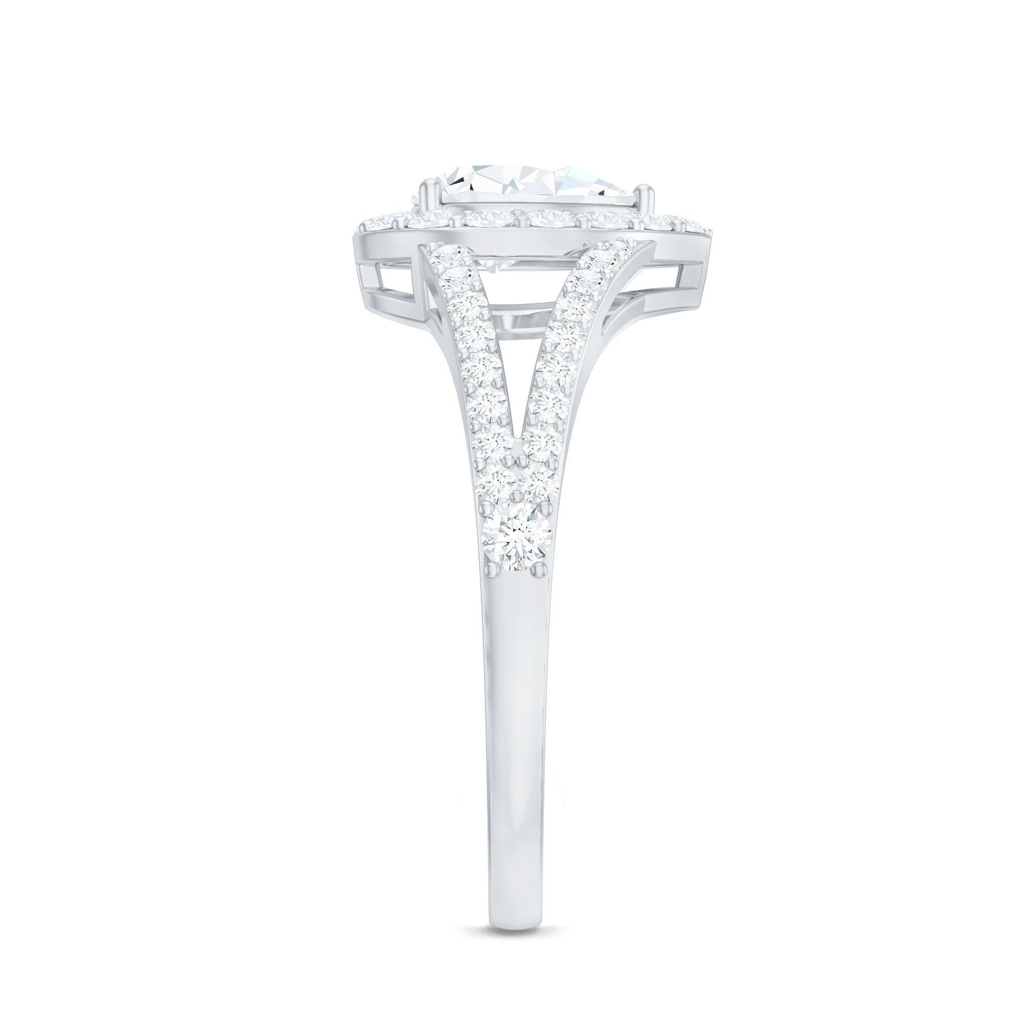 Pear Shape Cubic Zirconia Halo Engagement Ring in Split Shank AAAA - Rosec Jewels