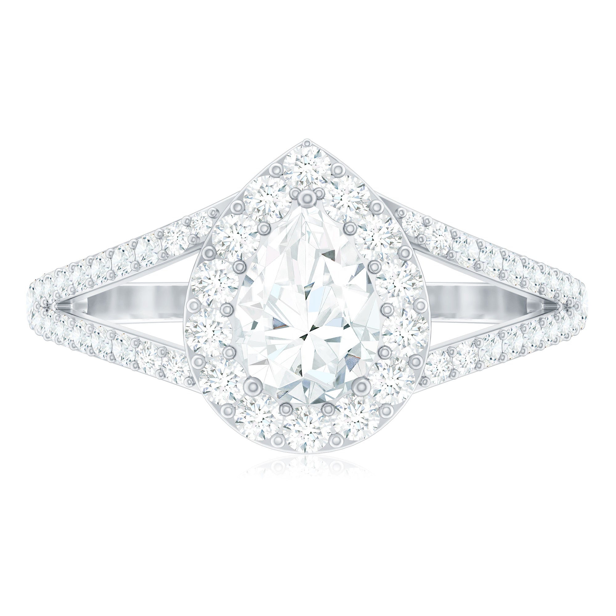 Pear Shape Cubic Zirconia Halo Engagement Ring in Split Shank AAAA - Rosec Jewels