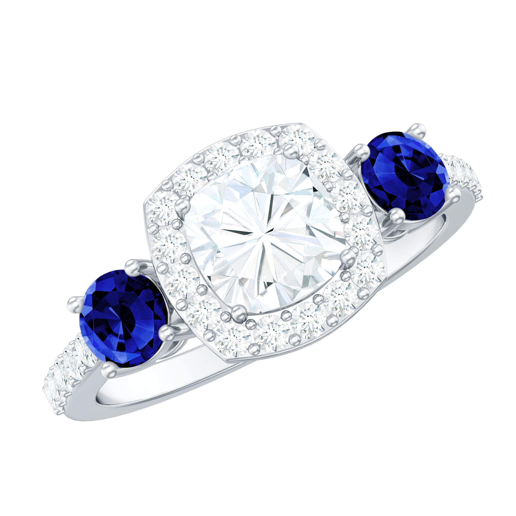 Classic Lab Grown Diamond Engagement Ring with Blue Sapphire