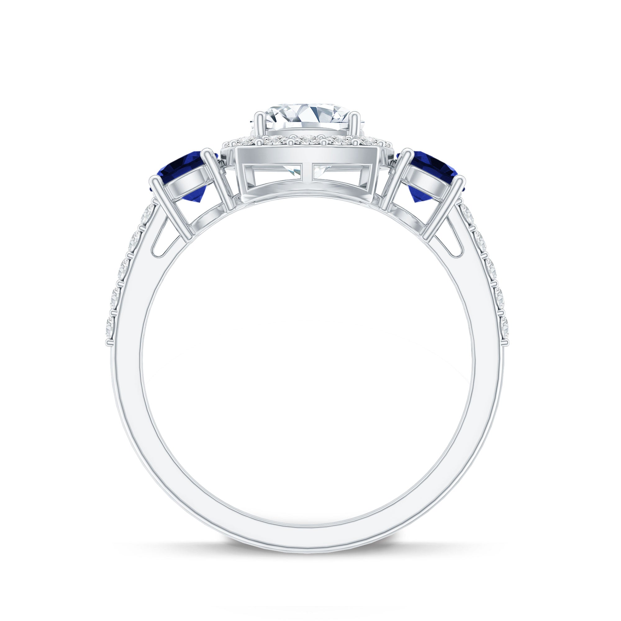 Certified 1.7 Carat Cushion Cut Lab Grown Diamond Engagement Ring with Blue Sapphire Lab - ( EF-VS ) - Rosec Jewels