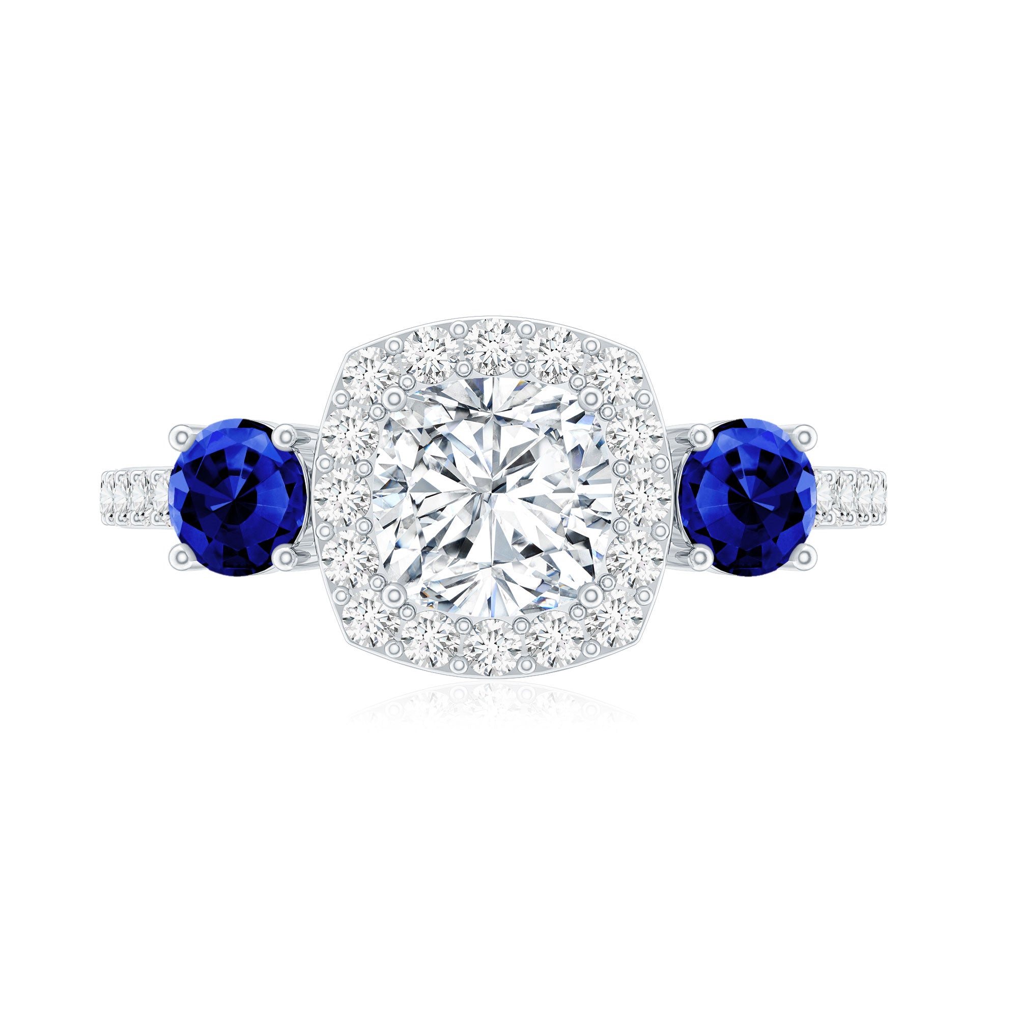 Certified 1.7 Carat Cushion Cut Lab Grown Diamond Engagement Ring with Blue Sapphire Lab - ( EF-VS ) - Rosec Jewels