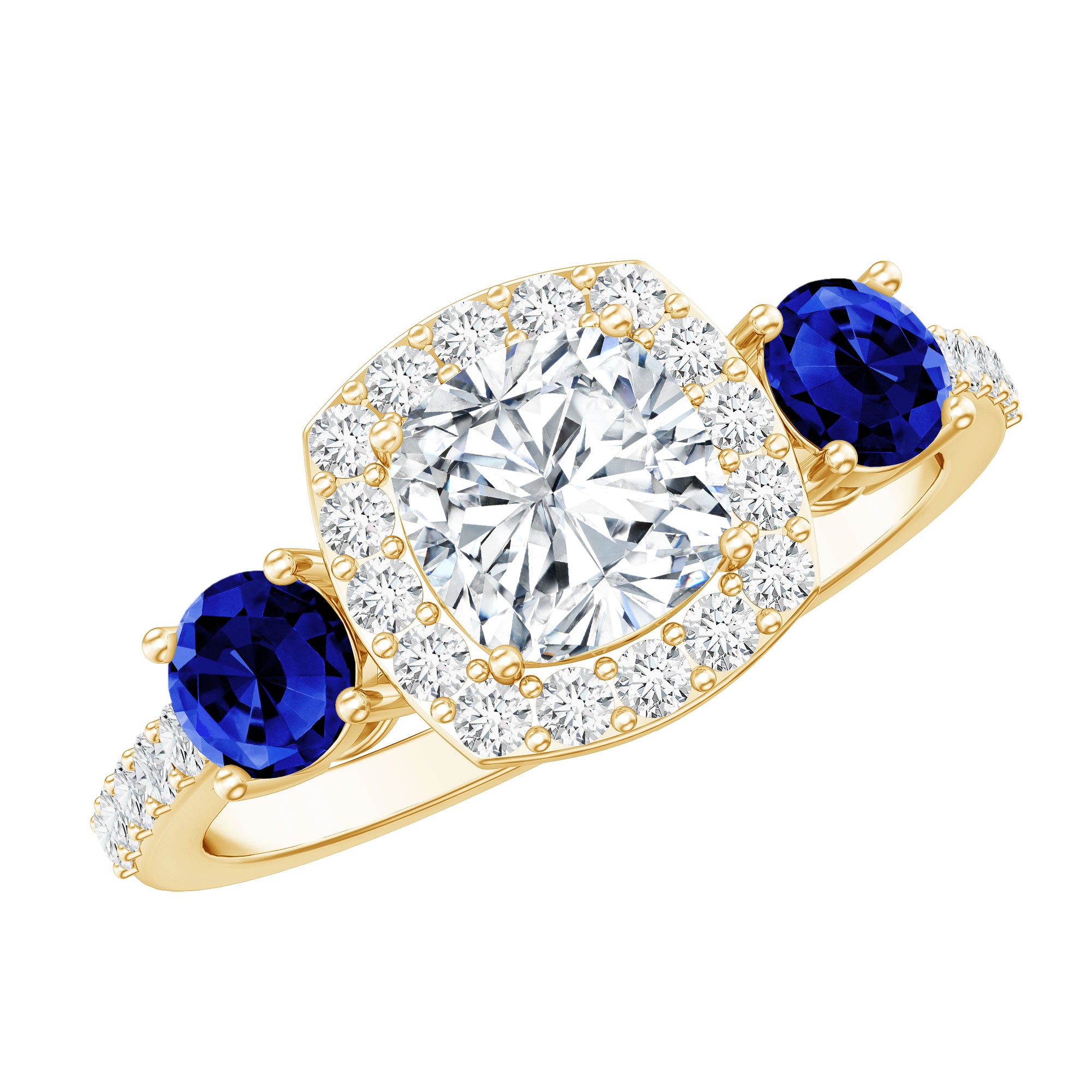 Certified 1.7 Carat Cushion Cut Lab Grown Diamond Engagement Ring with Blue Sapphire Lab - ( EF-VS ) - Rosec Jewels