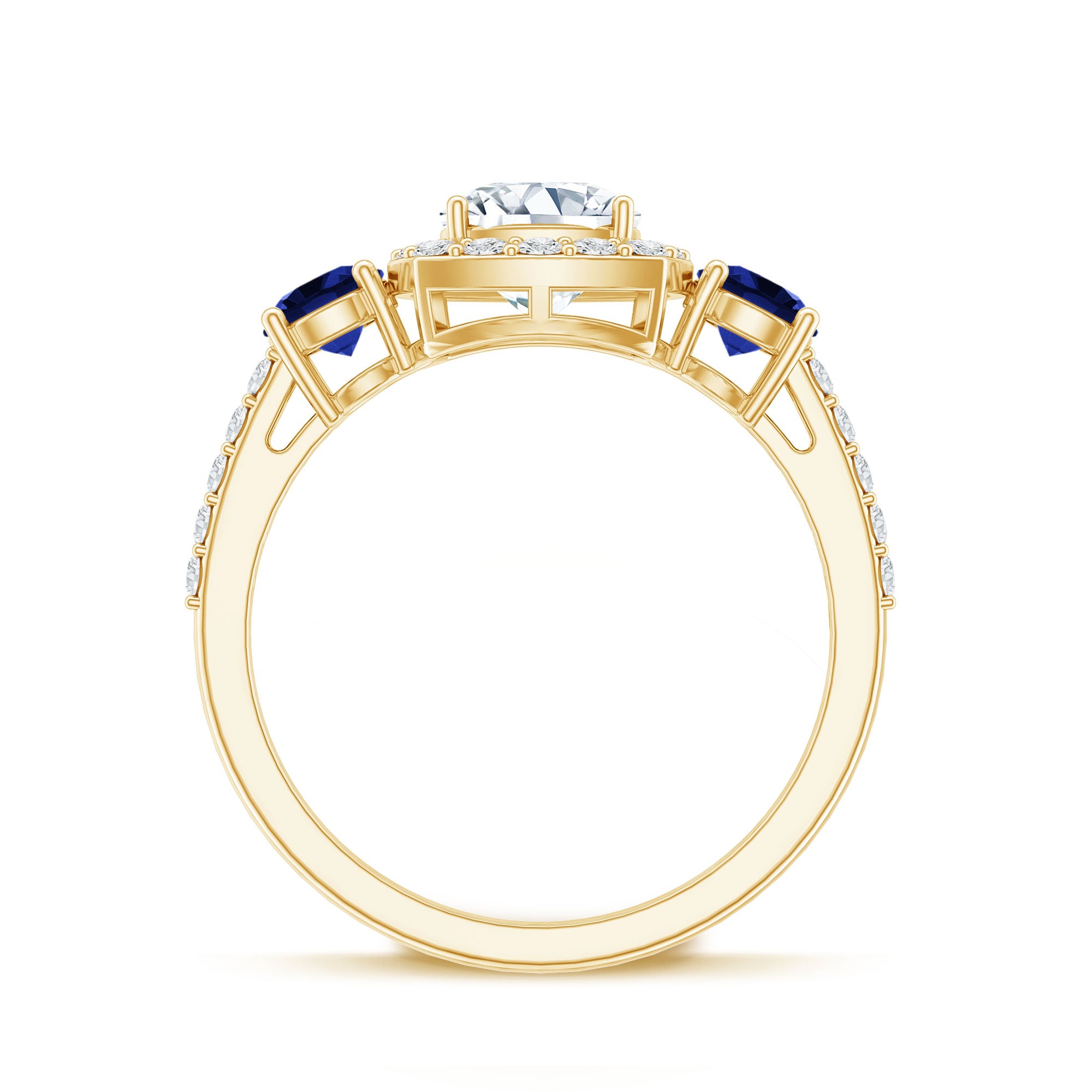 Certified 1.7 Carat Cushion Cut Lab Grown Diamond Engagement Ring with Blue Sapphire Lab - ( EF-VS ) - Rosec Jewels