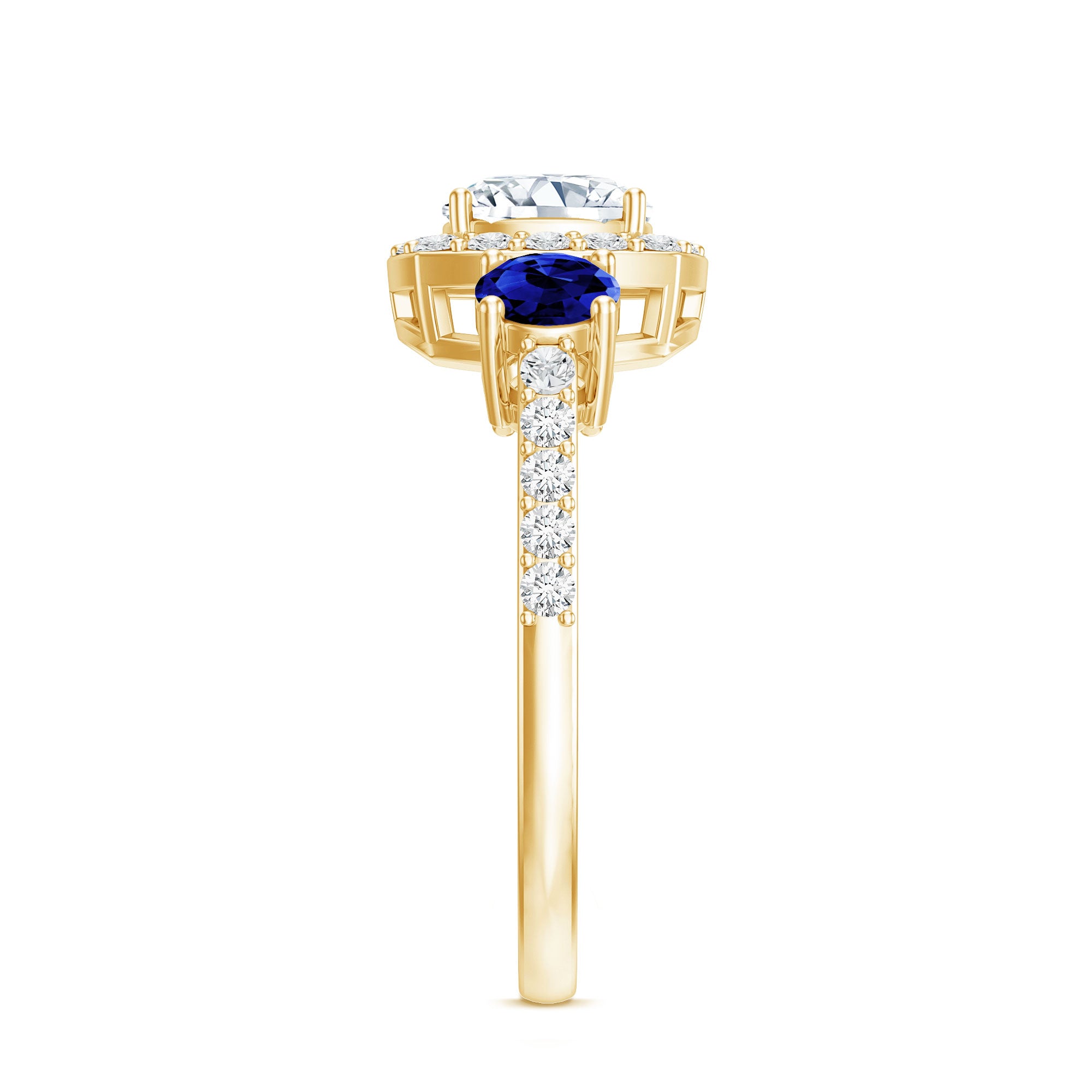 Certified 1.7 Carat Cushion Cut Lab Grown Diamond Engagement Ring with Blue Sapphire Lab - ( EF-VS ) - Rosec Jewels