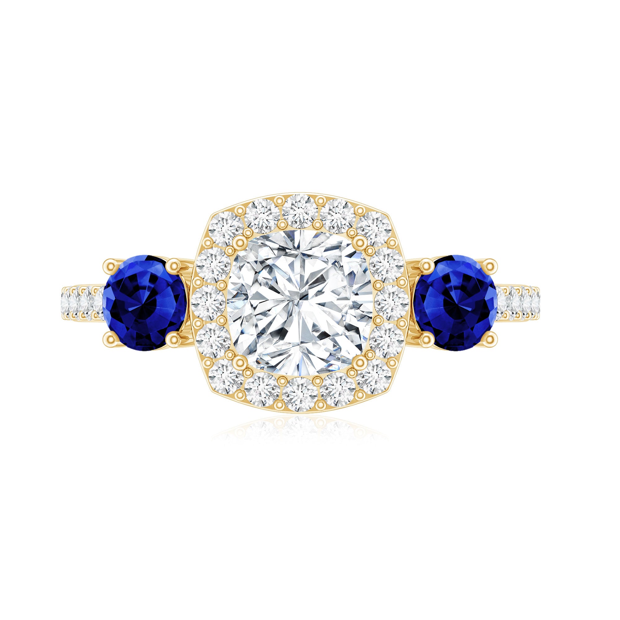 Certified 1.7 Carat Cushion Cut Lab Grown Diamond Engagement Ring with Blue Sapphire Lab - ( EF-VS ) - Rosec Jewels