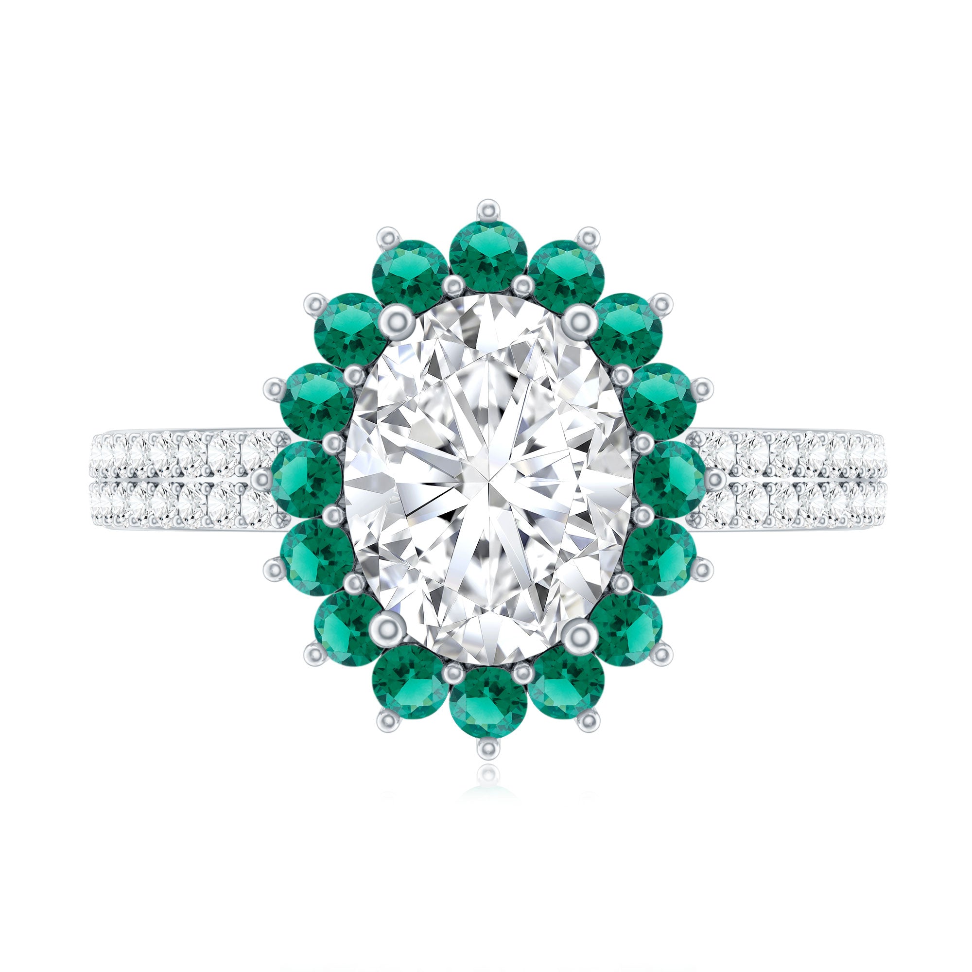 Certified 2 Carat Lab Grown Diamond Engagement Ring with Emerald Halo Lab - ( EF-VS ) - Rosec Jewels
