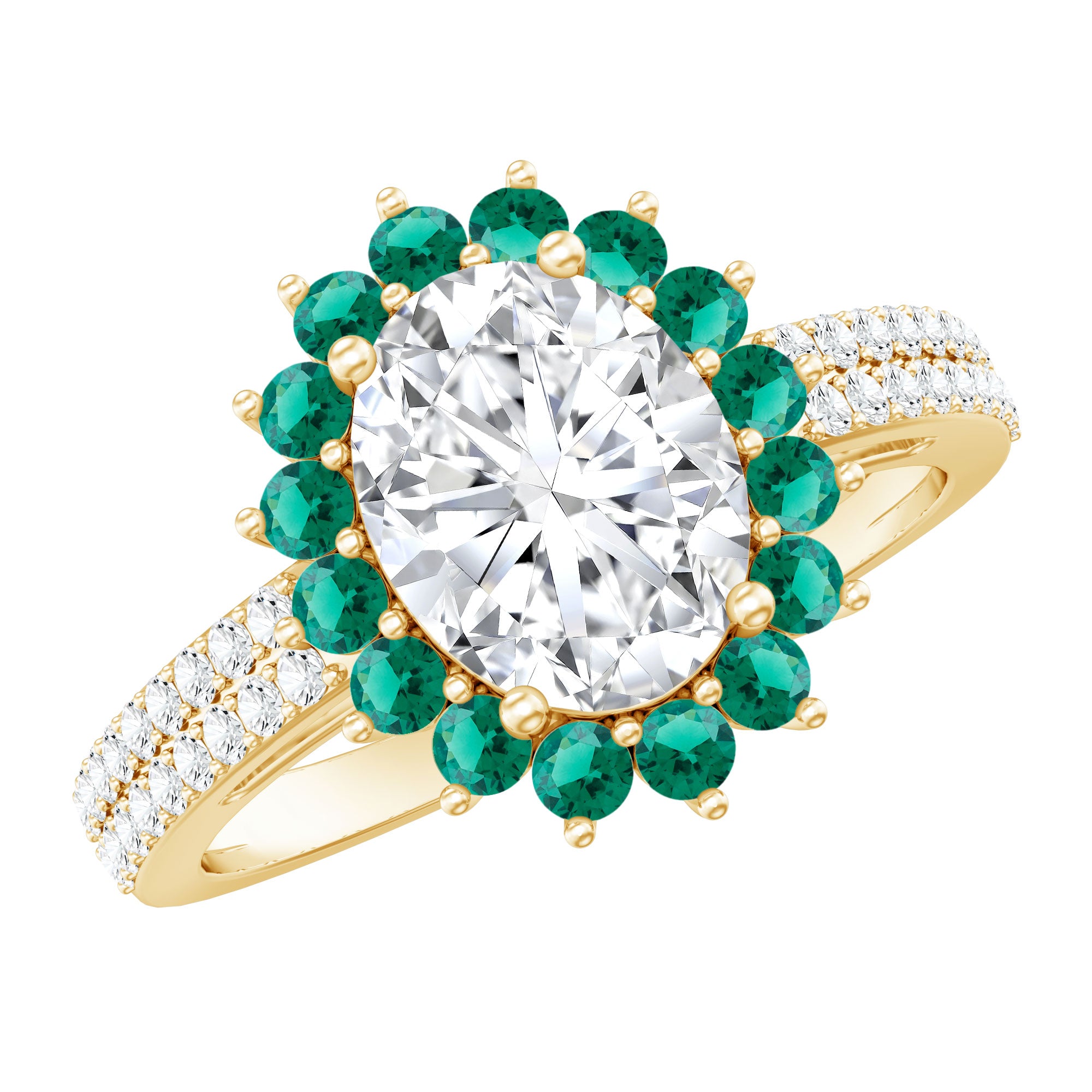 Certified 2 Carat Lab Grown Diamond Engagement Ring with Emerald Halo Lab - ( EF-VS ) - Rosec Jewels