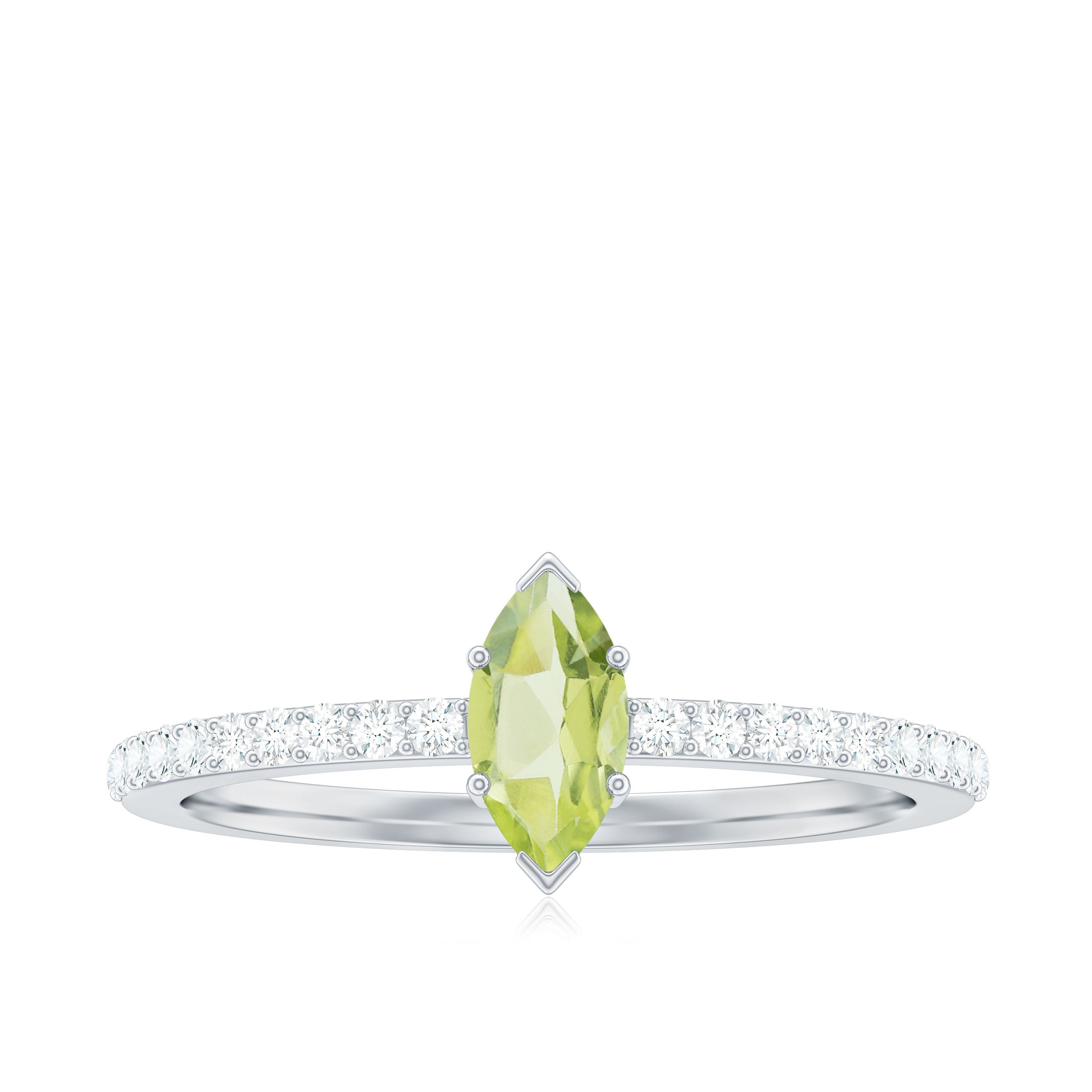 Genuine 0.7 Carat Marquise Peridot Promise Ring with Diamond AAA - Rosec Jewels