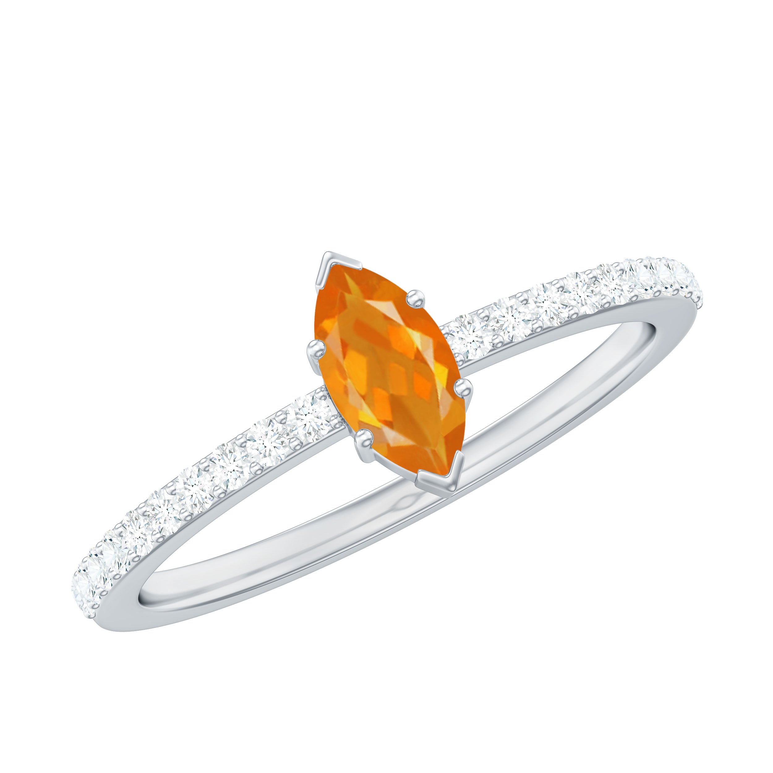 1/2 Ct Fire Opal Marquise Engagement Ring with Diamond AAA - Rosec Jewels